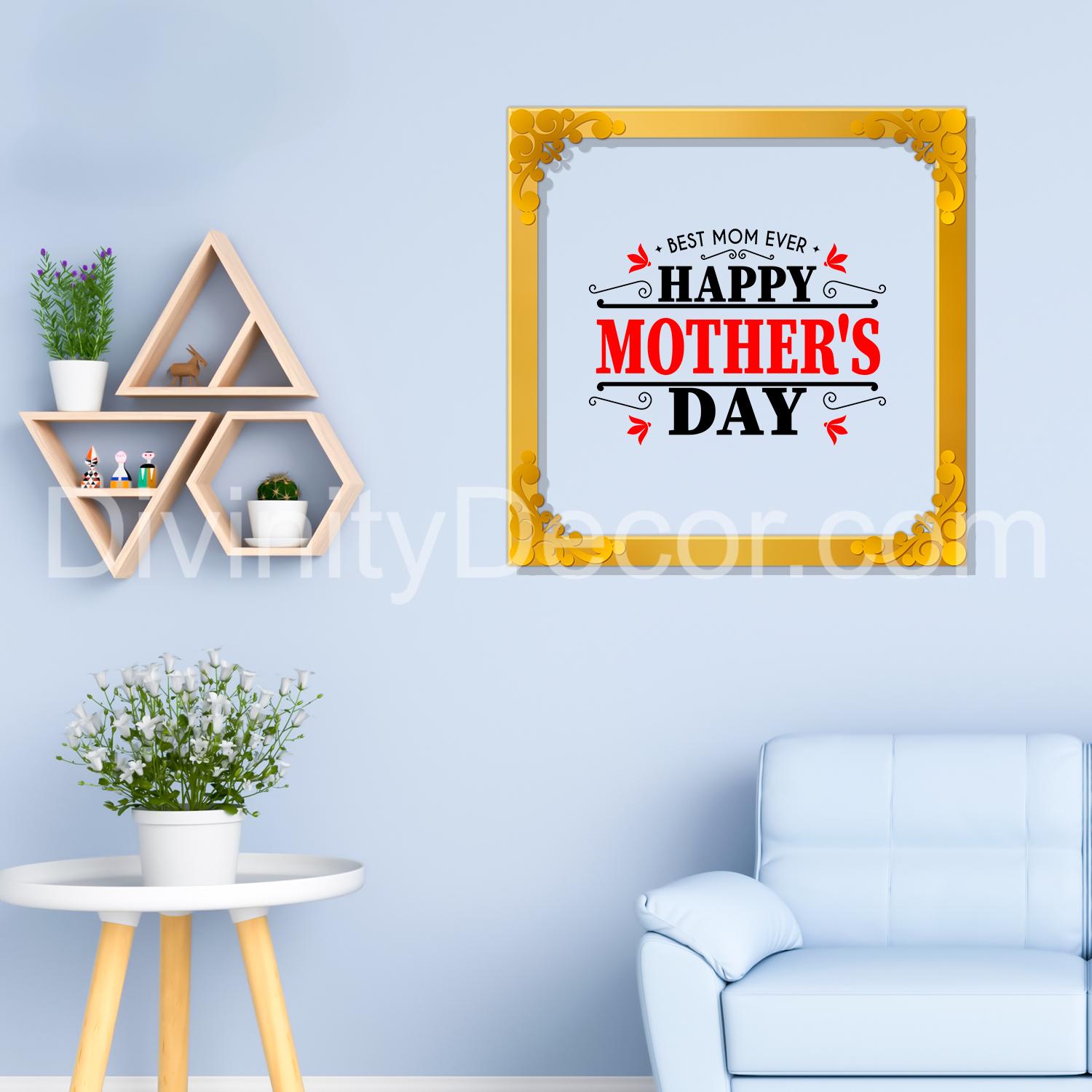Happy mother's day Golden Plaque for Gifting, Wall Décor Clear UV print with Golden Border-315
