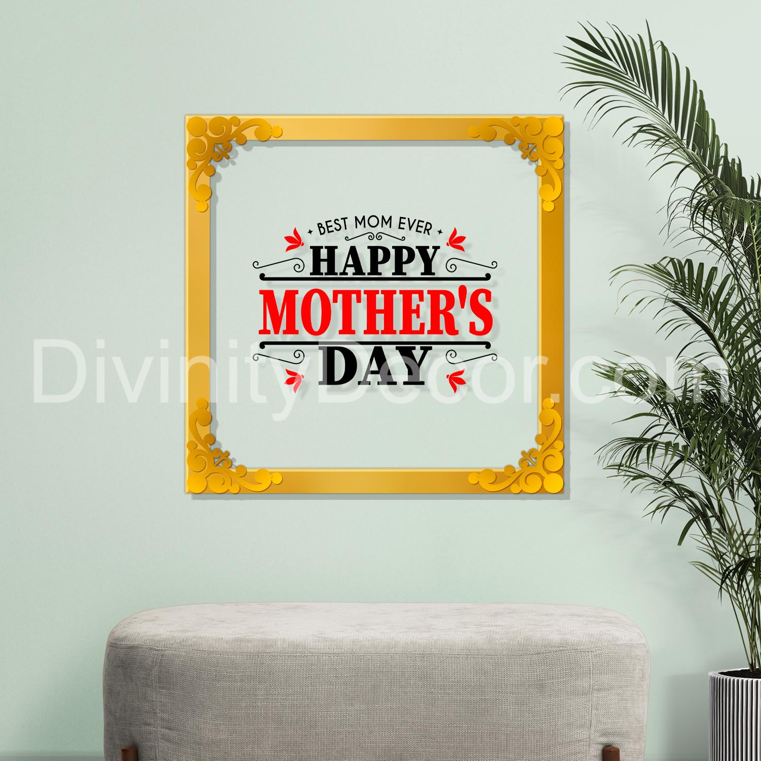 Happy mother's day Golden Plaque for Gifting, Wall Décor Clear UV print with Golden Border-315