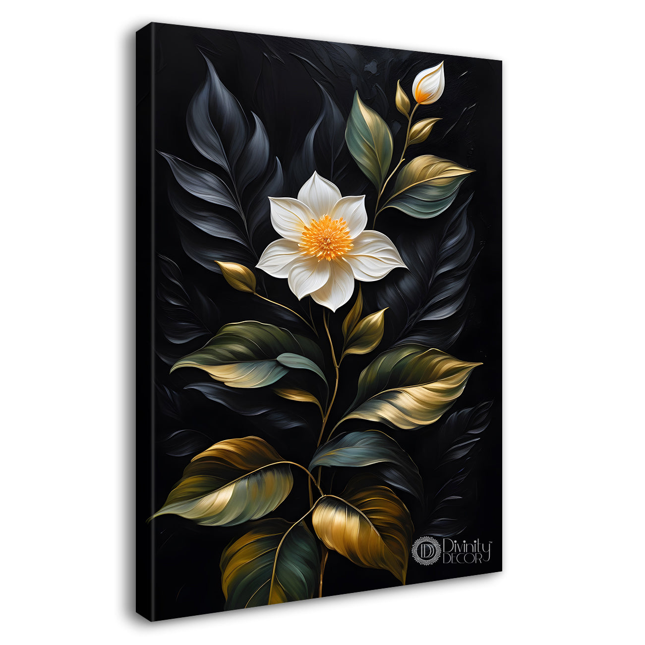 White flowers in black textured background painting- Flower-V-315