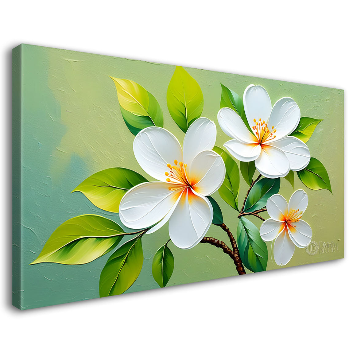 White flower tree in textured background oil painting- Design - Tree-315