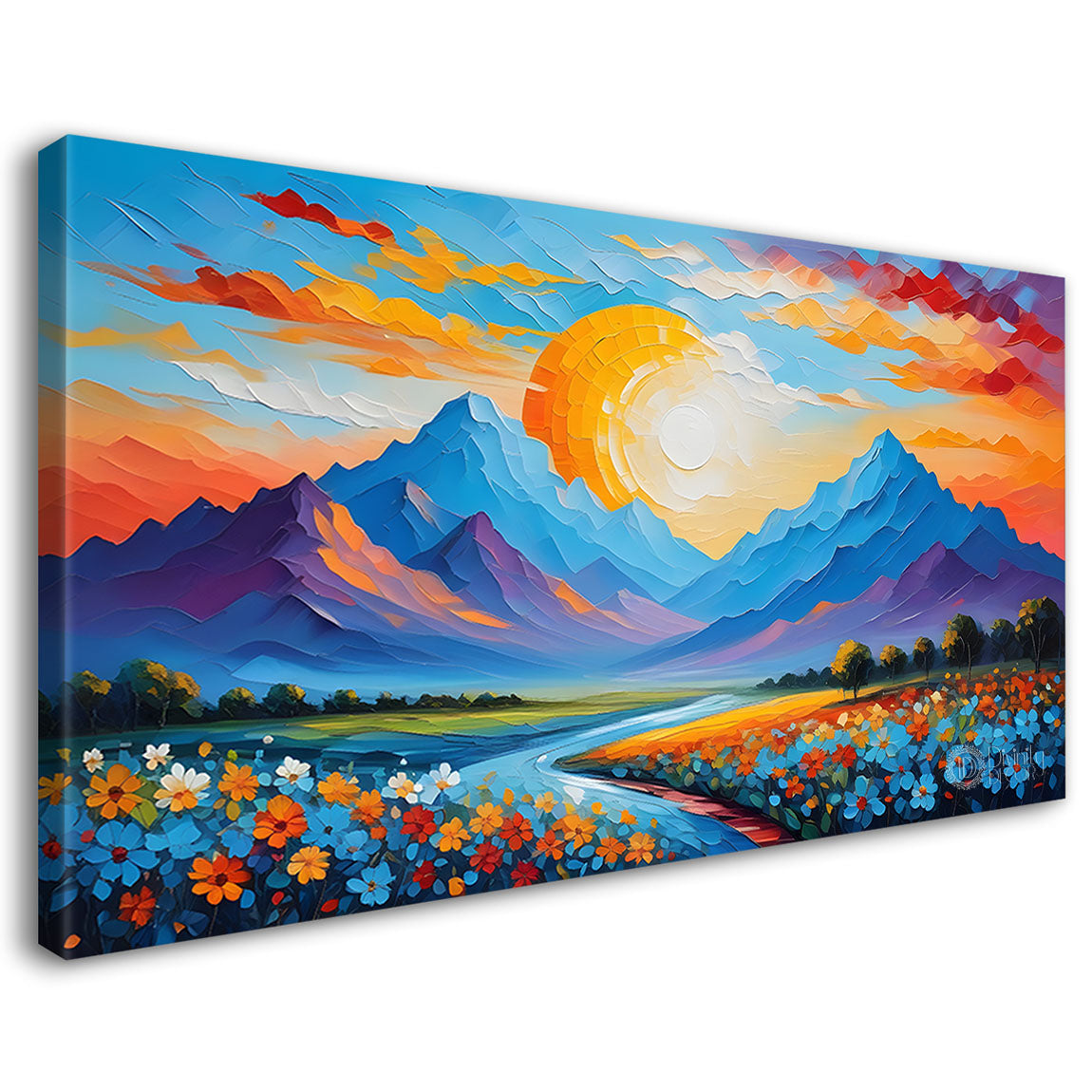Mountains and sunset in textured water color painting Canvas Painting - Nature Art -315