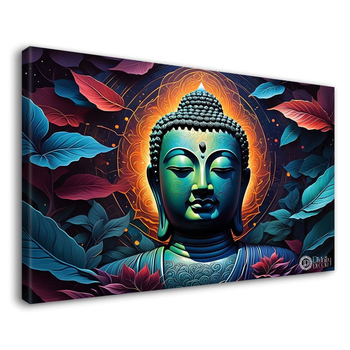 Blue buddha with the colorful background textured painting Canvas Wall Painting - Buddha-316