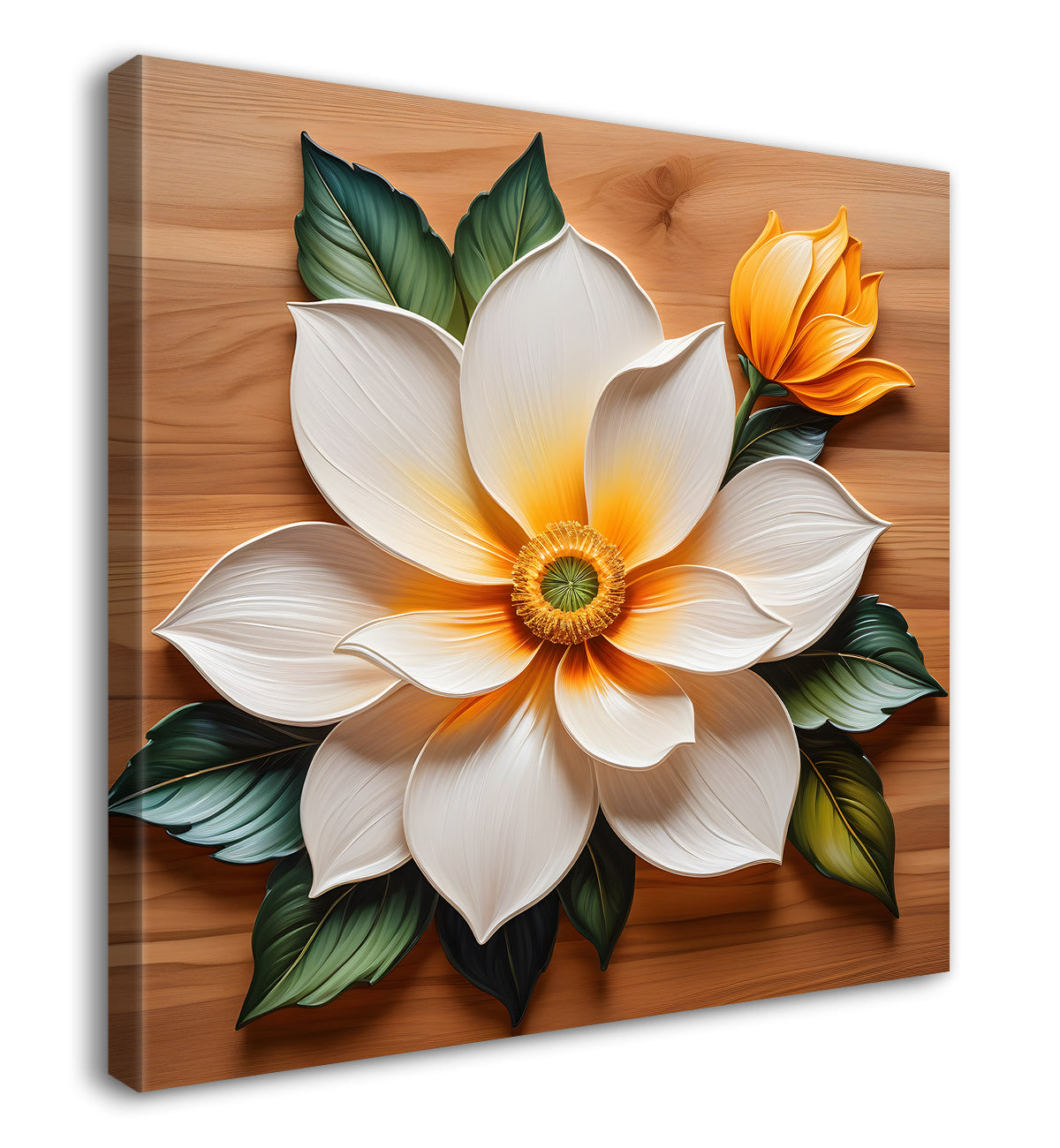 White flower in brown background painting  - Flower-S-316