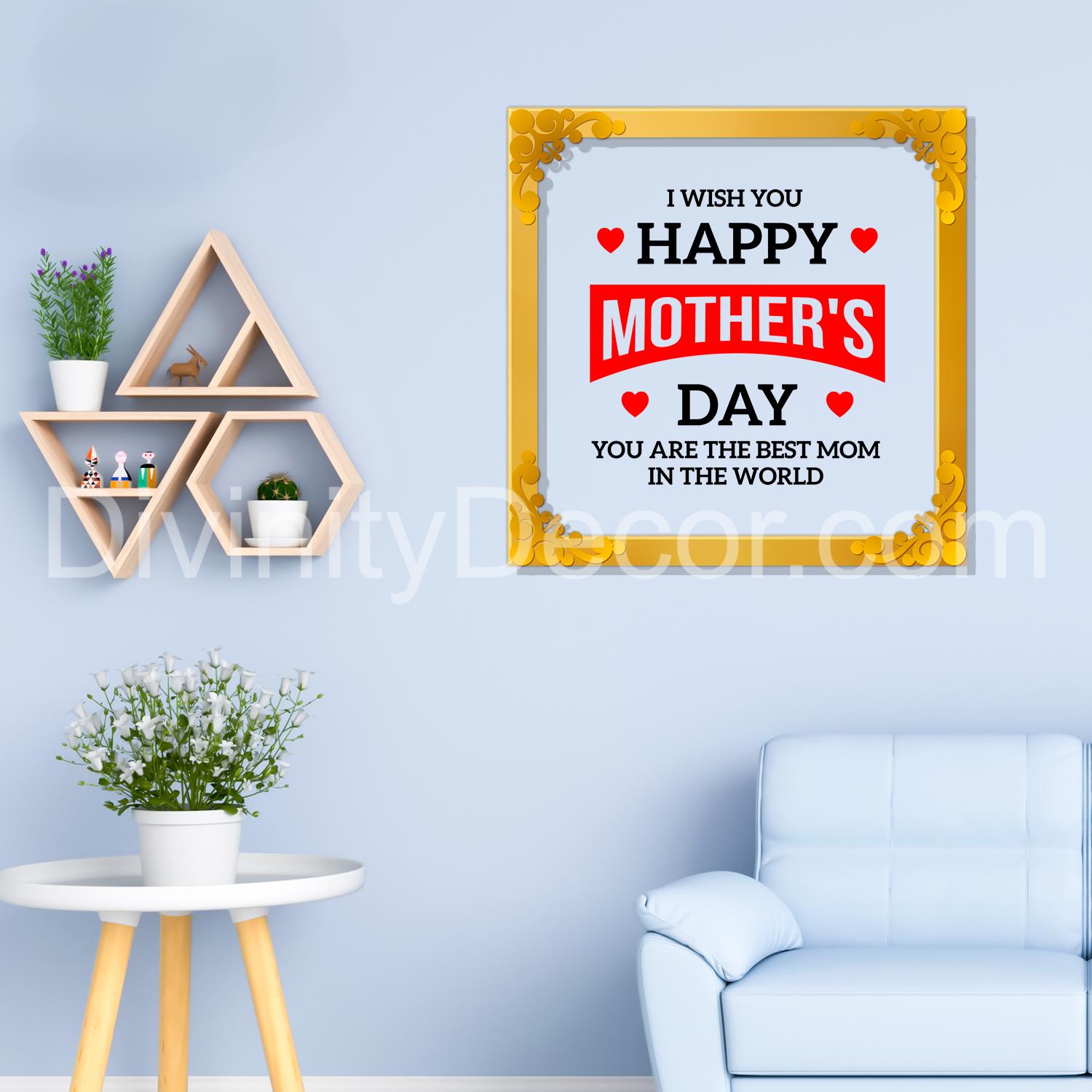 Happy mother's day Golden Plaque for Gifting, Wall Décor Clear UV print with Golden Border-317