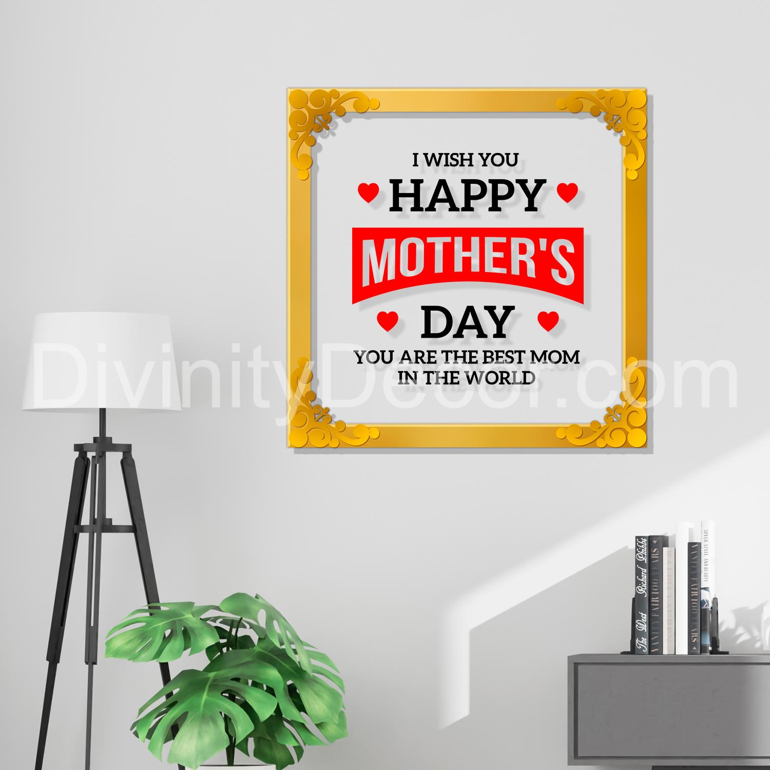 Happy mother's day Golden Plaque for Gifting, Wall Décor Clear UV print with Golden Border-317