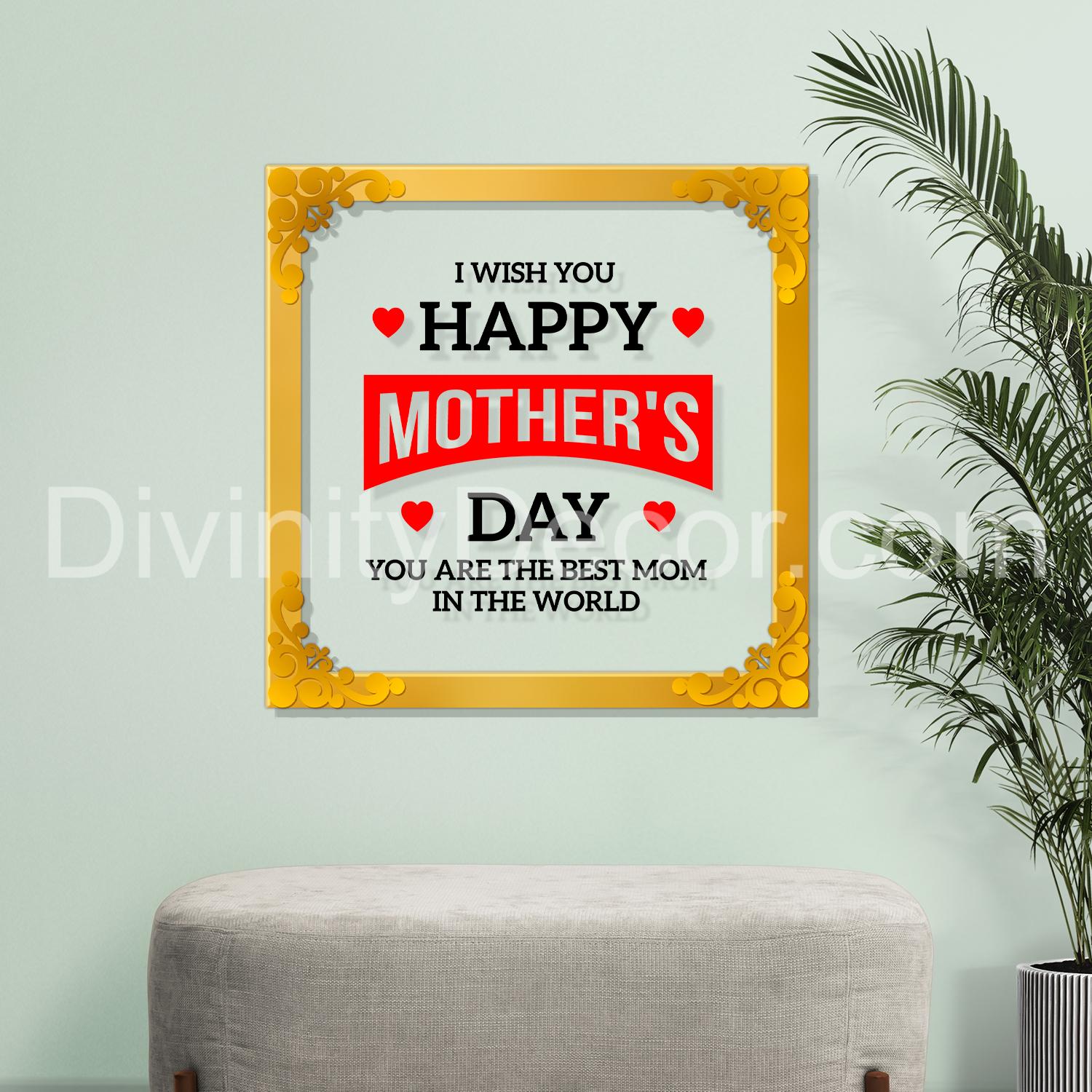 Happy mother's day Golden Plaque for Gifting, Wall Décor Clear UV print with Golden Border-317