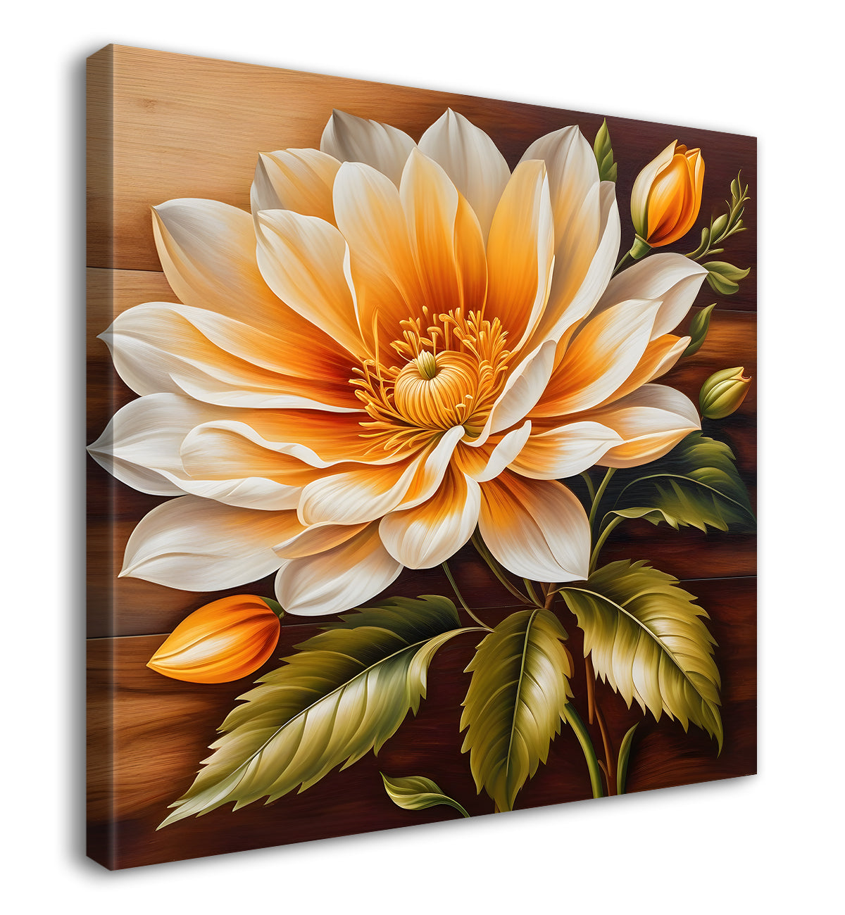 Yellow flower in brown background painting - Flower-S-317