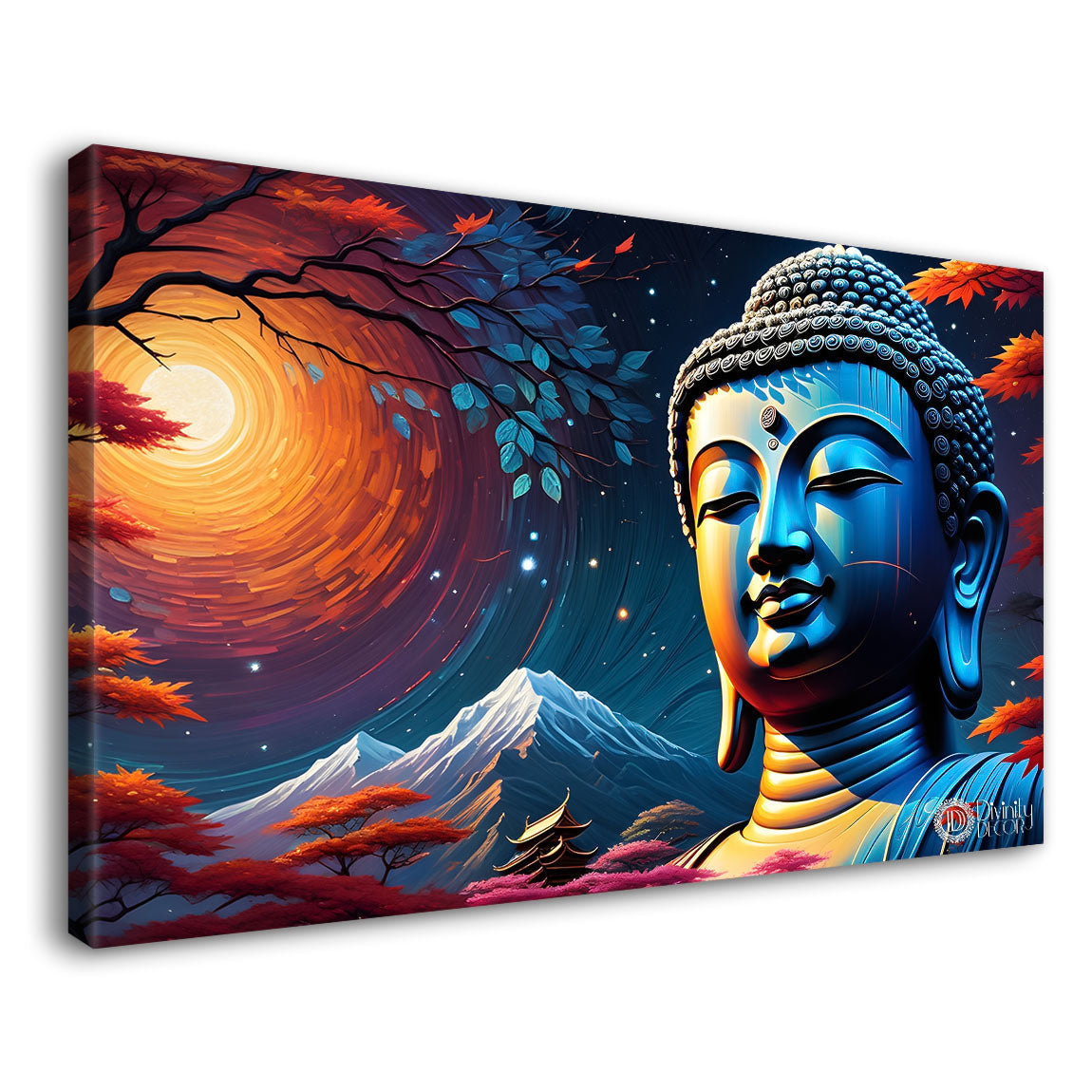 Blue buddha with the blue and sun background textured painting Canvas Wall Painting - Buddha-318