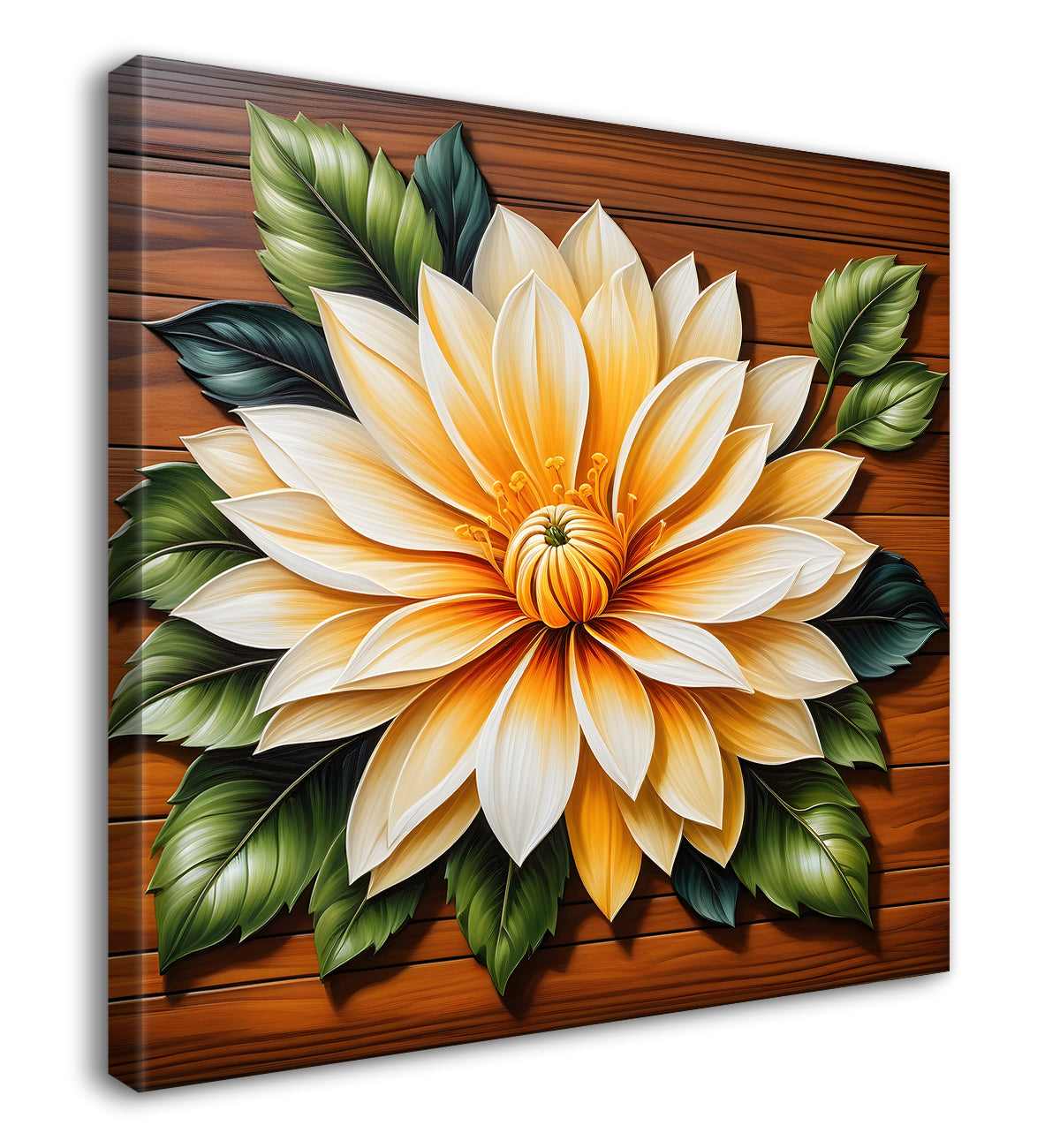 Yellow flower in brown background painting - Flower-S-318