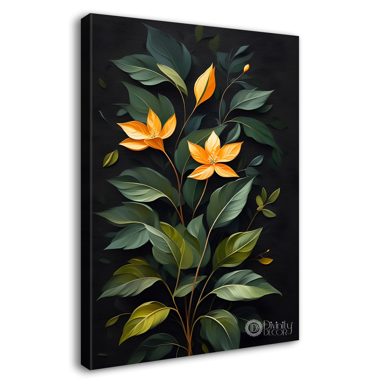 Yellow flowers in dark textured painting- Flower-V-318