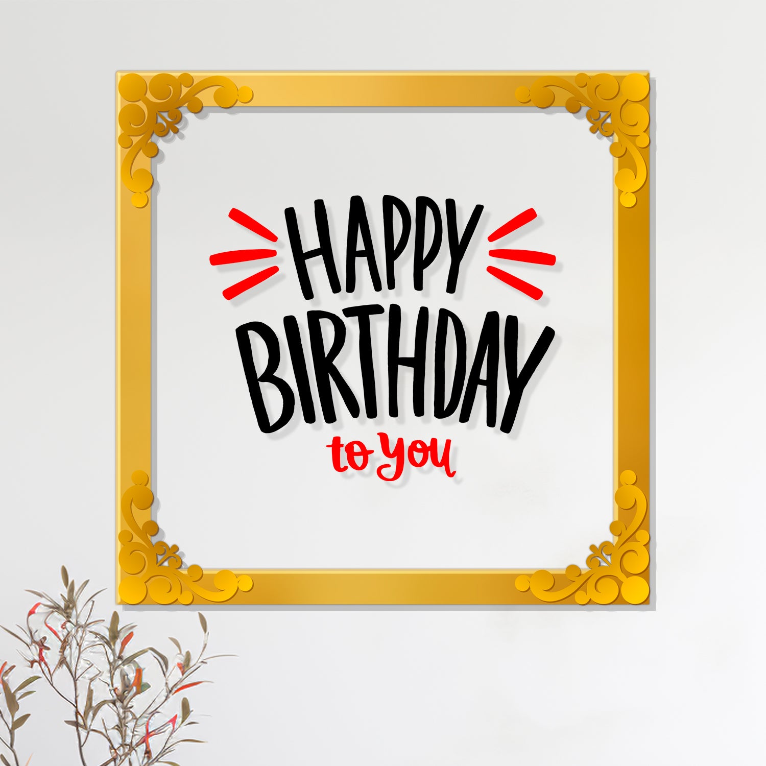 Happy birthday Golden Plaque for Gifting, Wall Décor Clear UV print with Golden Border-319