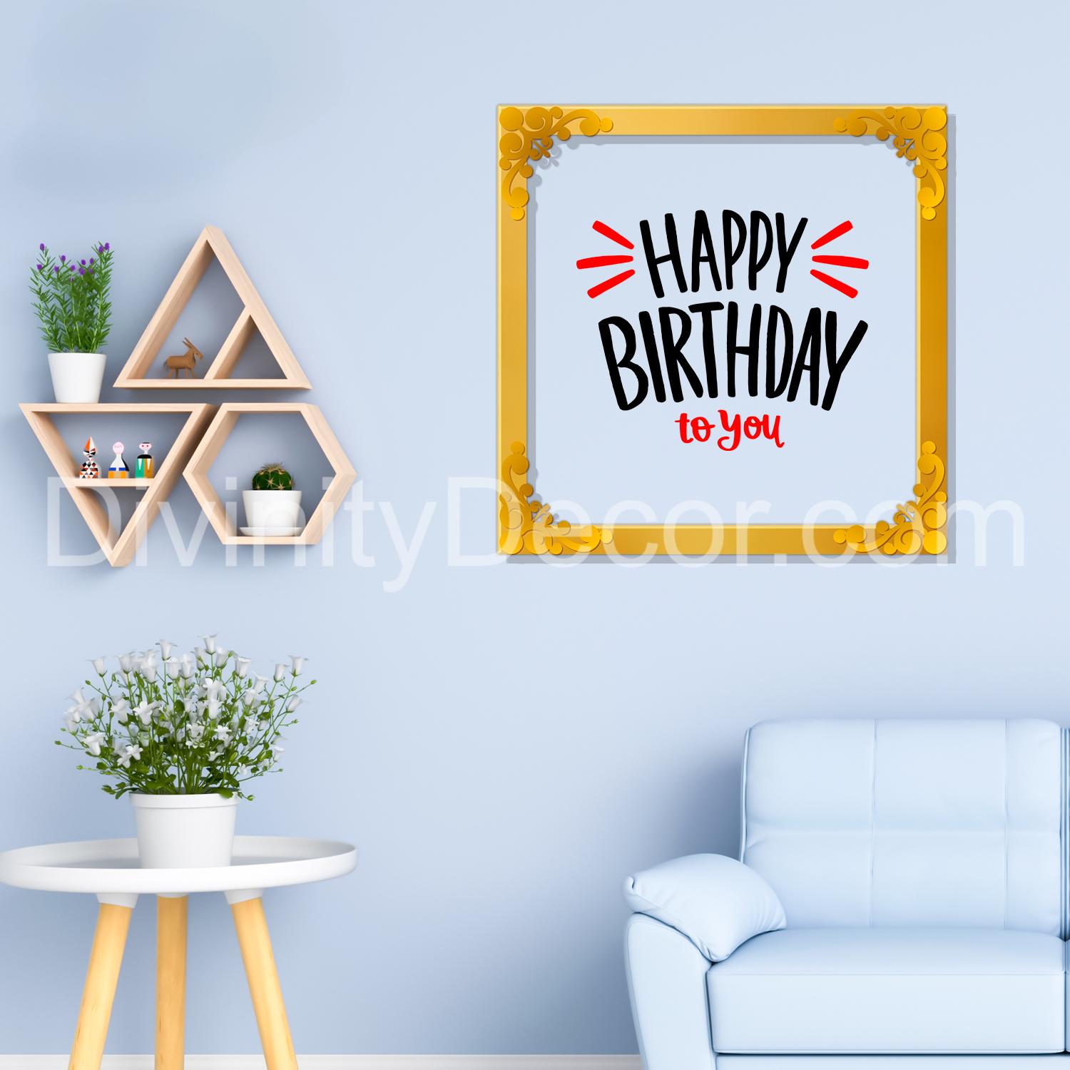 Happy birthday Golden Plaque for Gifting, Wall Décor Clear UV print with Golden Border-319