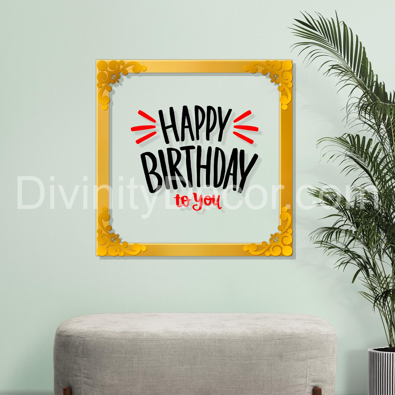 Happy birthday Golden Plaque for Gifting, Wall Décor Clear UV print with Golden Border-319
