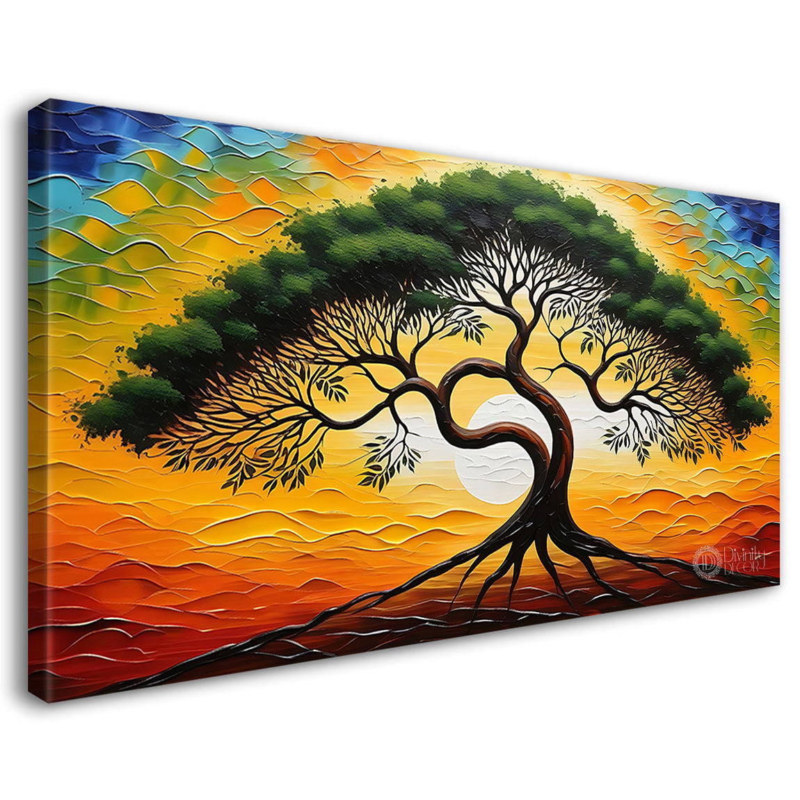Green tree in bright textured modern art- Design - Tree-319