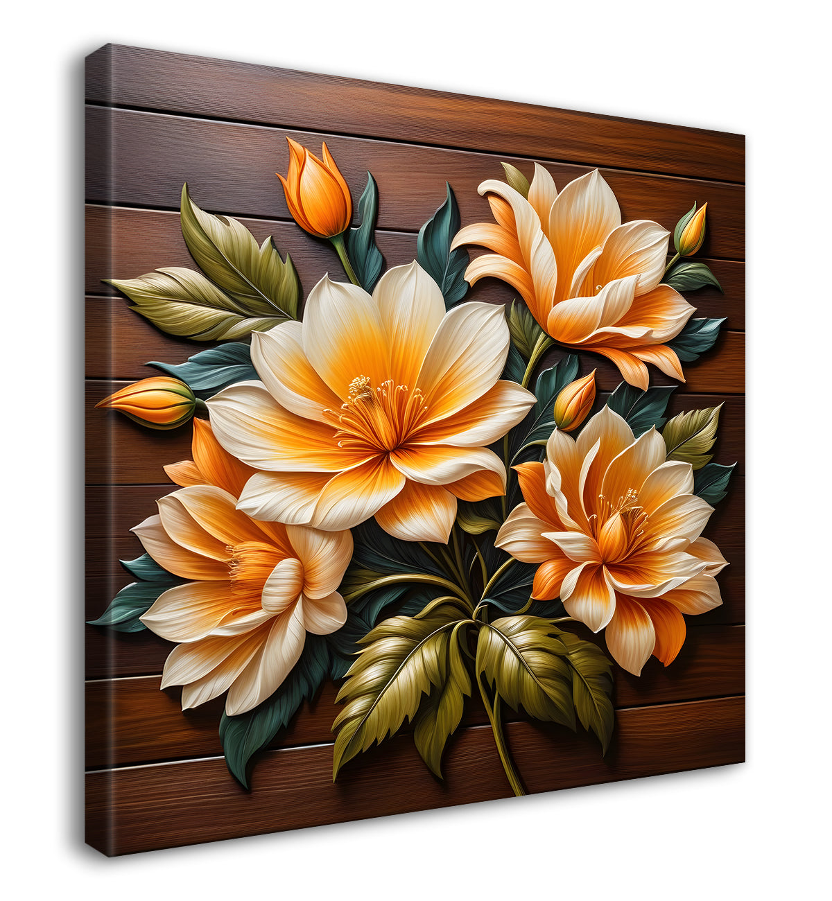 Yellow flower in brown background painting - Flower-S-319