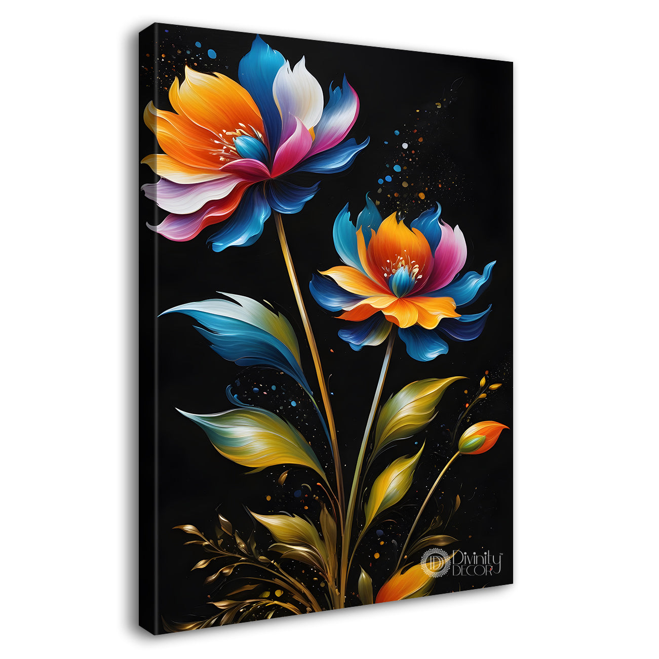 Colourful flowers in dark textured painting- Flower-V-319
