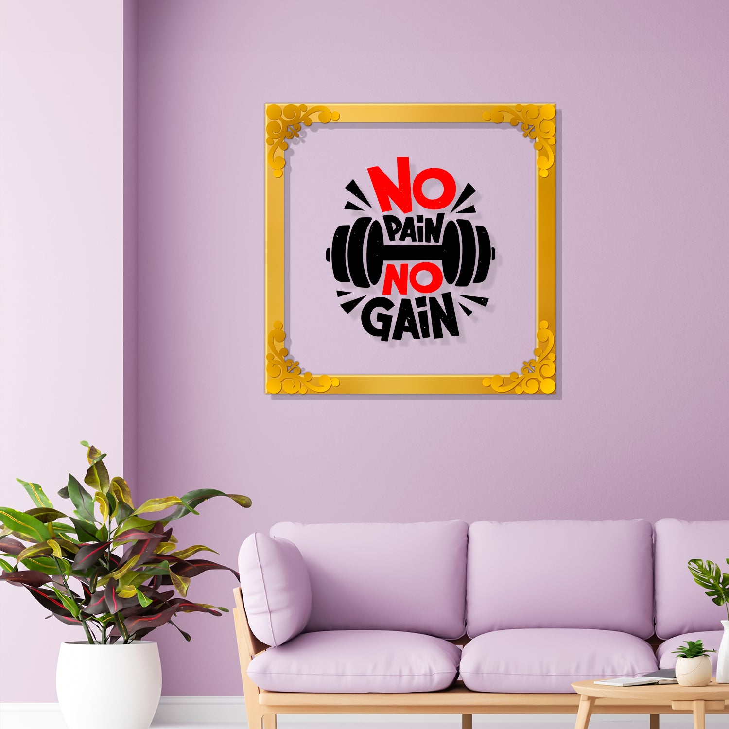 No pain no gain Golden Plaque for Gifting, Wall Decor Clear UV print with Golden Border-31