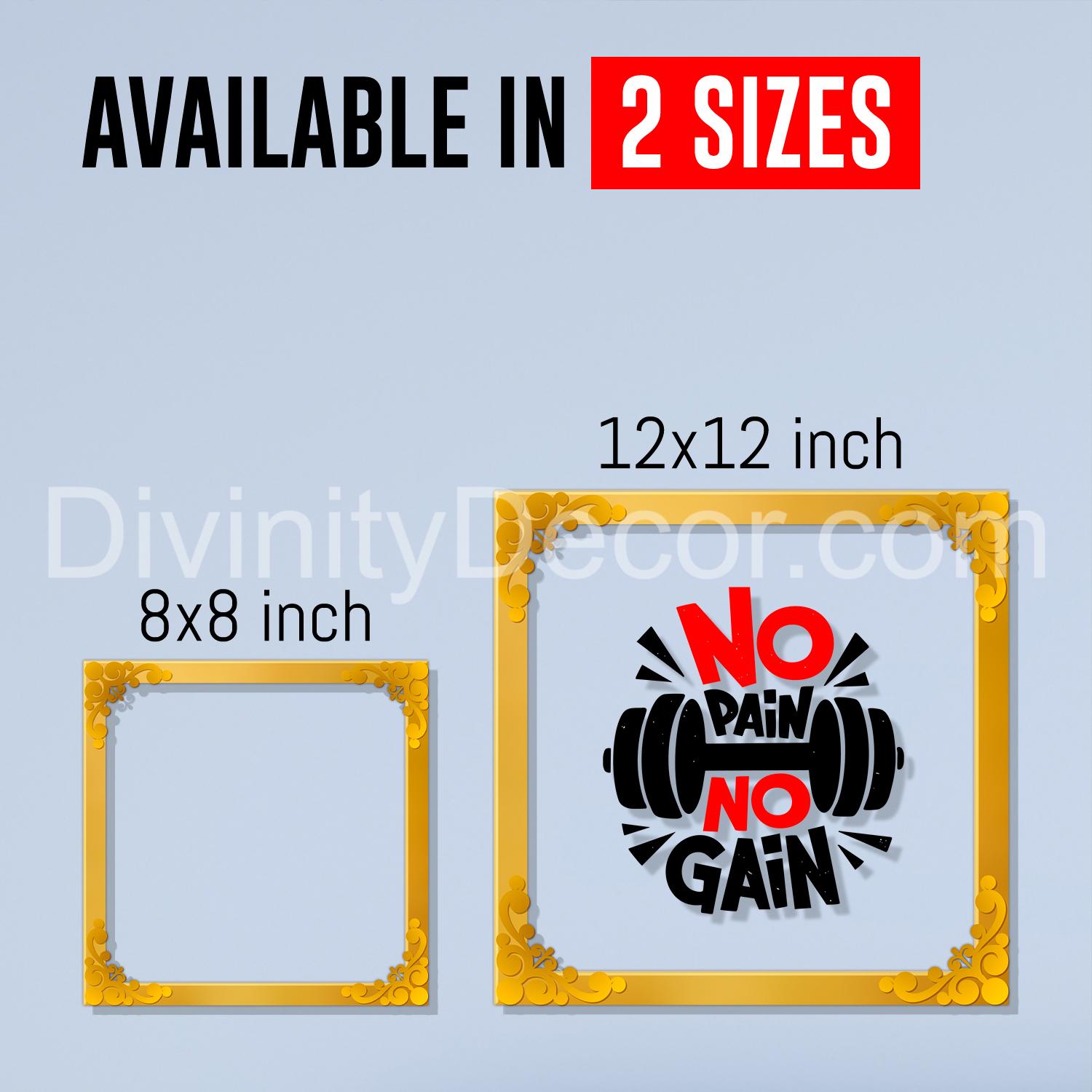 No pain no gain Golden Plaque for Gifting, Wall Decor Clear UV print with Golden Border-31