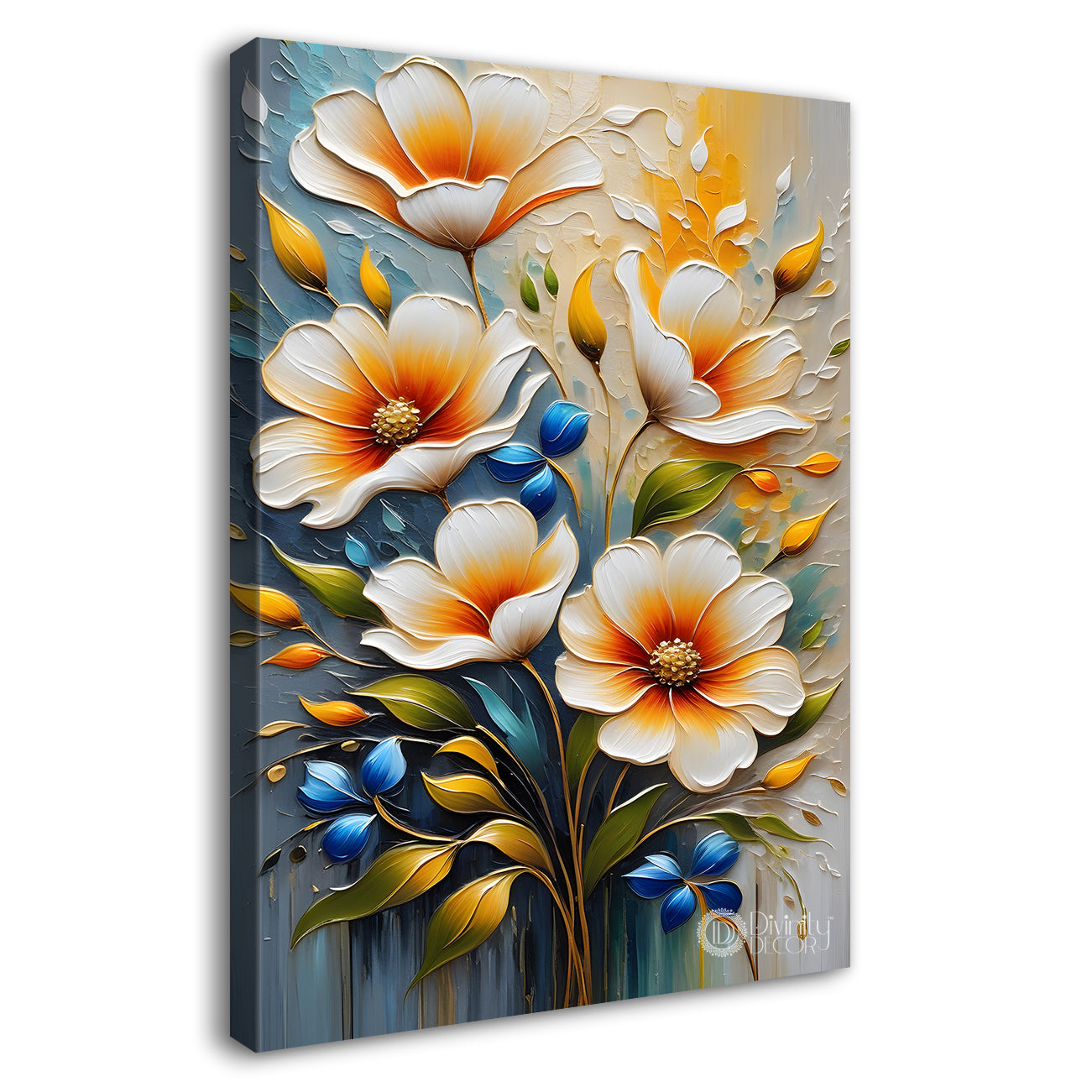 White flowers in grey textured background painting - Flower-V-31