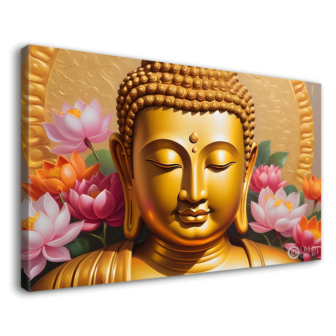 Golden buddha with lotus textured painting Canvas Wall Painting - Buddha-31