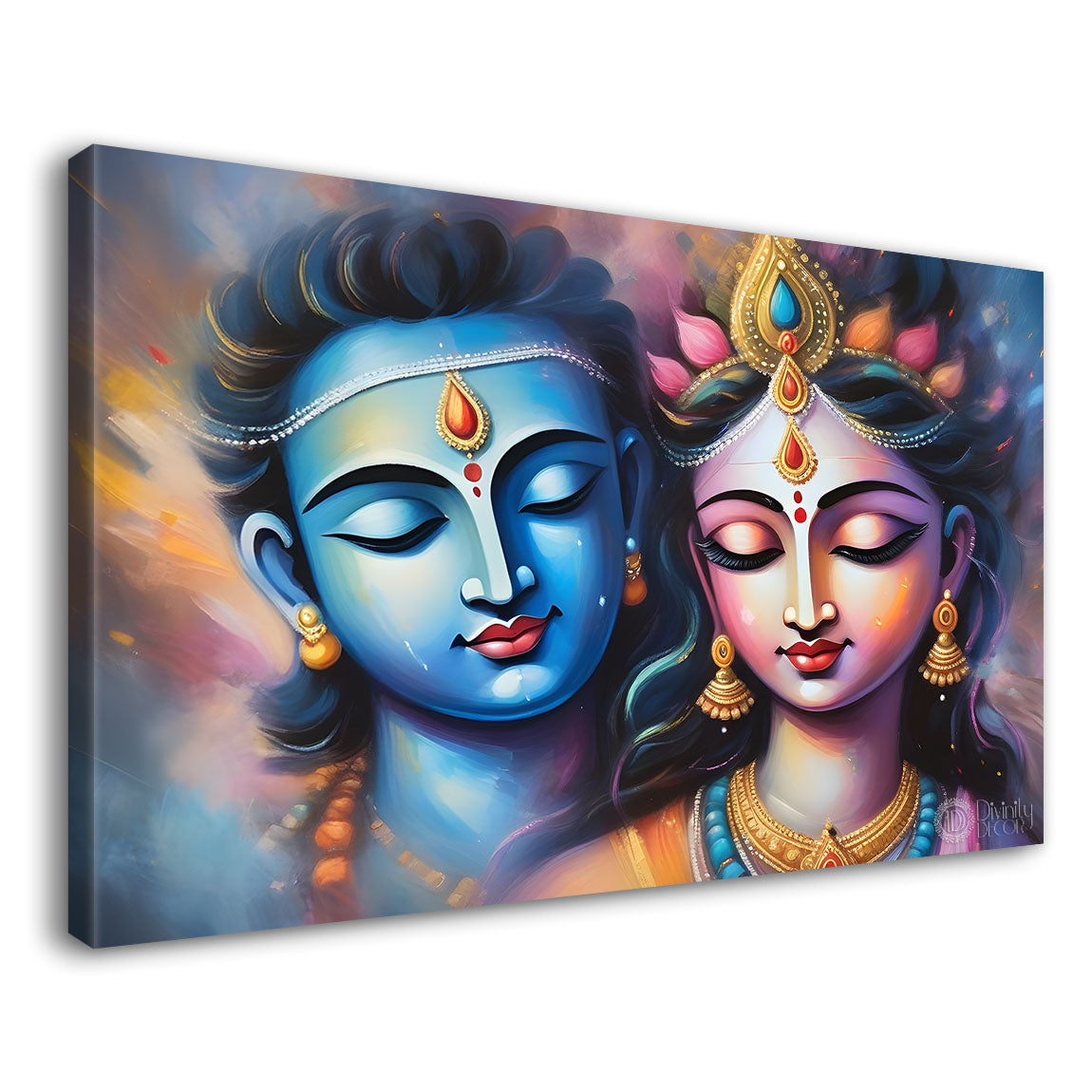 Blue face Radha and Krishna textured oil painting Canvas Painting - Design - Krishna-31
