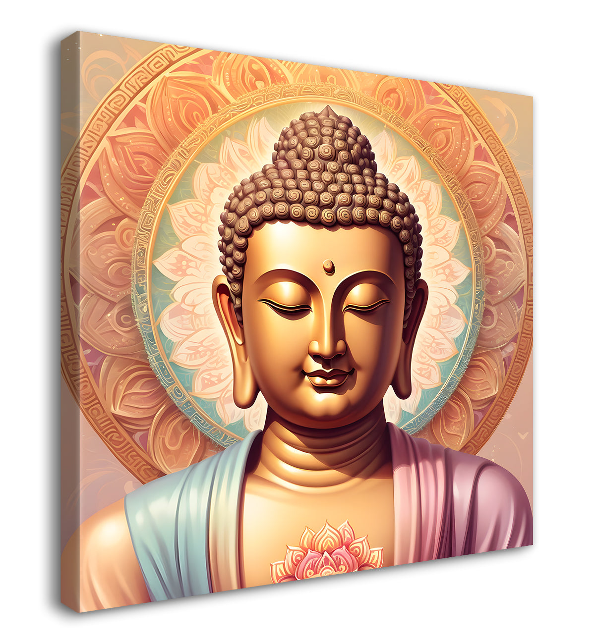 Pestal color buddha painting with floral mandala 24x24 inch Buddha-S-31