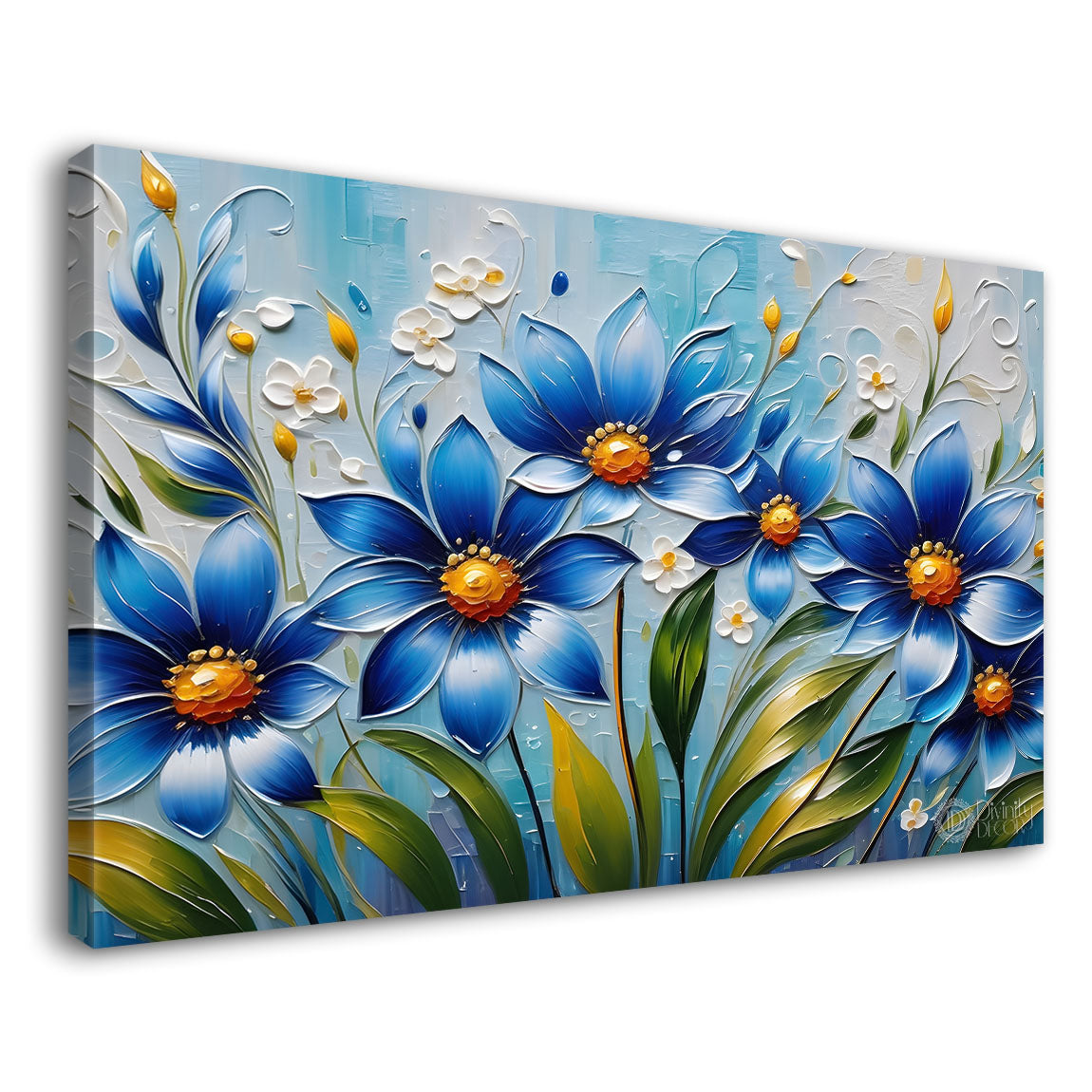 Blue flowers with blue textured painting- Design - Flower-31