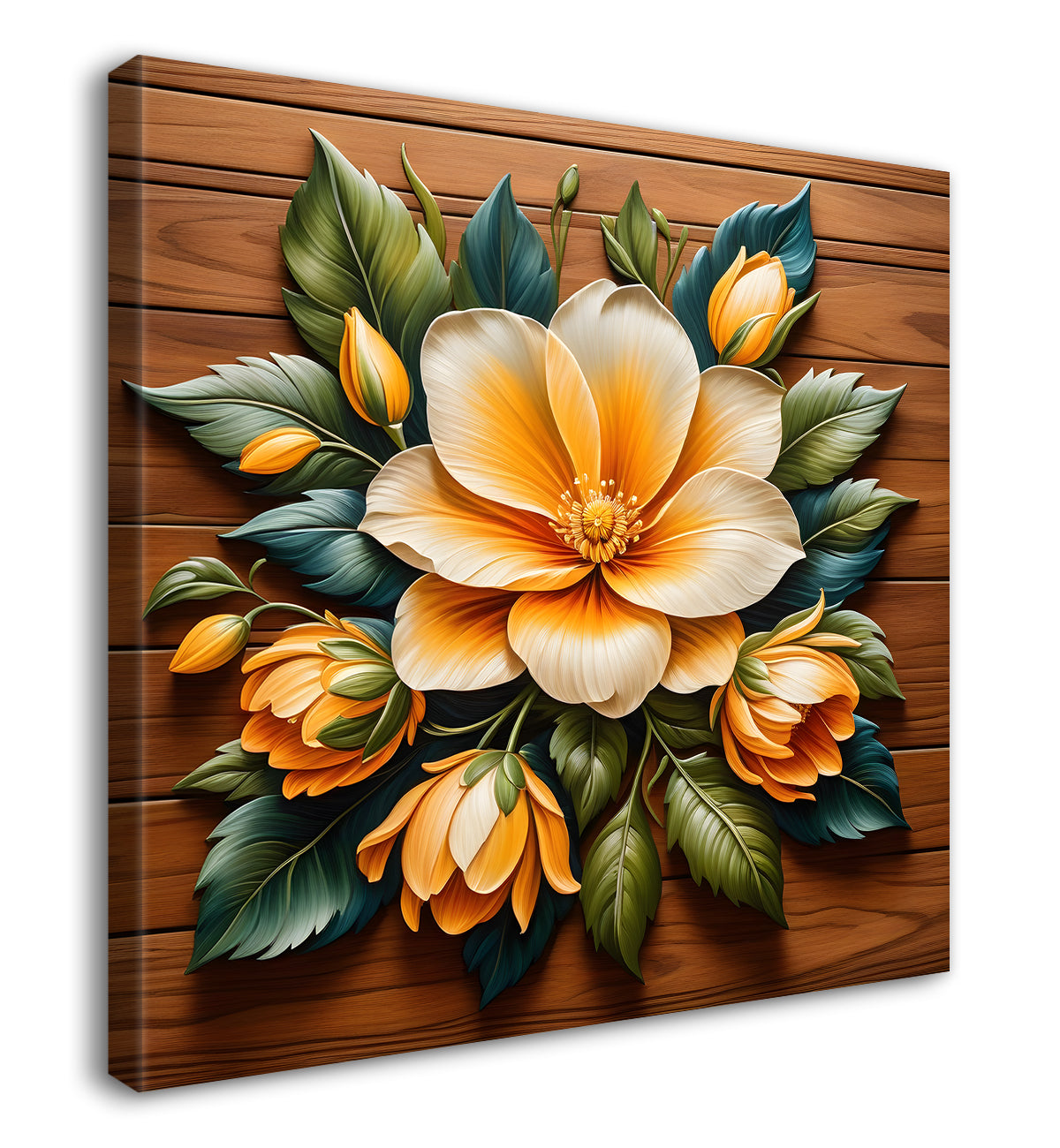 Yellow flower in brown background painting - Flower-S-320