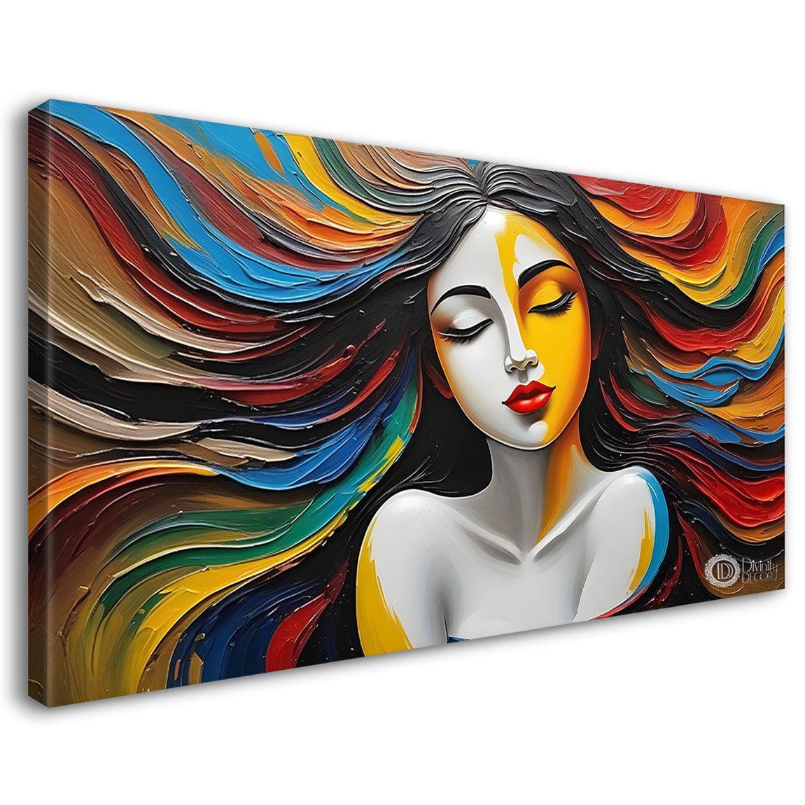 Beautiful woman with colorful background modern art Canvas Painting - Design - Modern-L-322