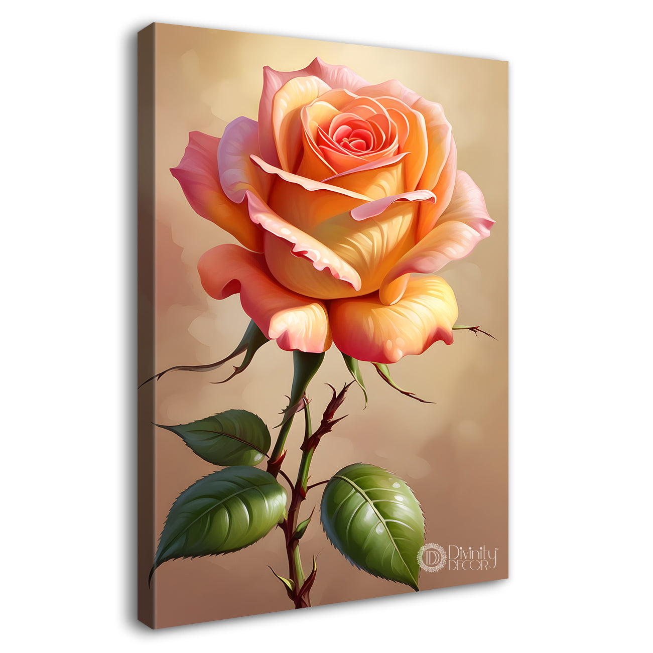 Light pink rose in light brown textued background painting- Flower-V-322