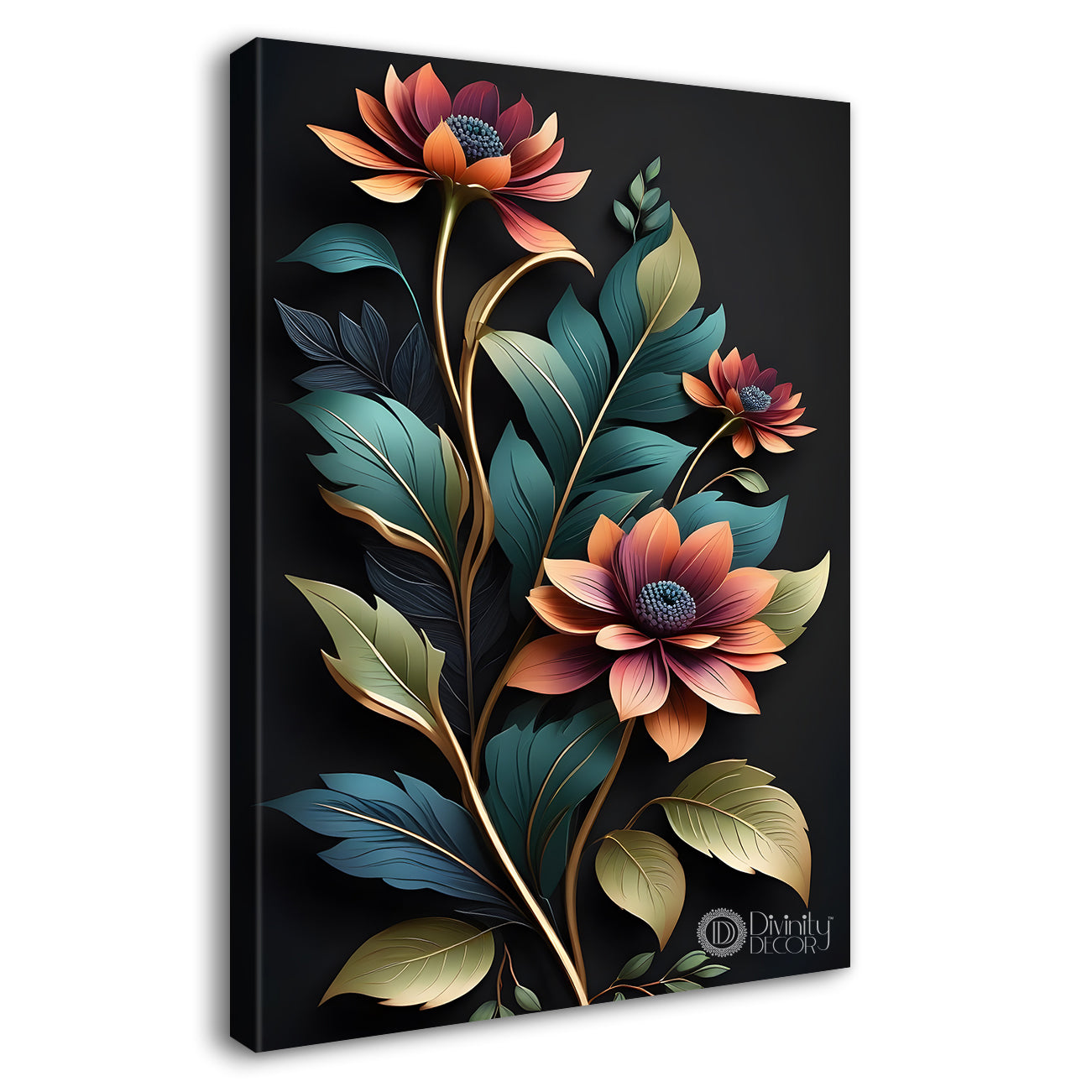 Purple flowers in dark textured background painting- Flower-V-323