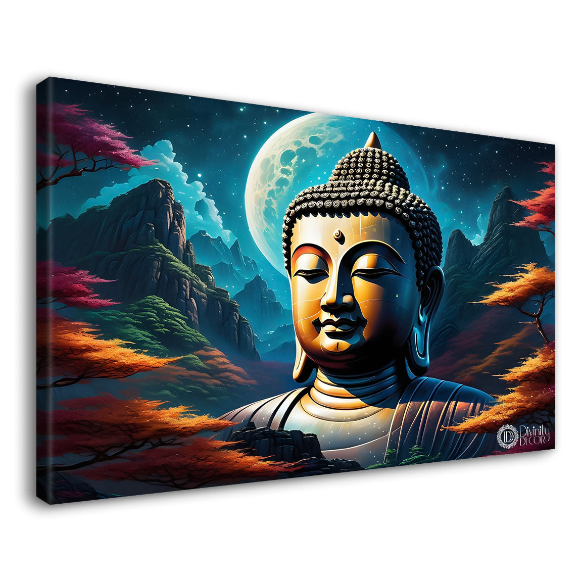 Blue buddha with the tree and blue background textured painting Canvas Wall Painting - Buddha-324