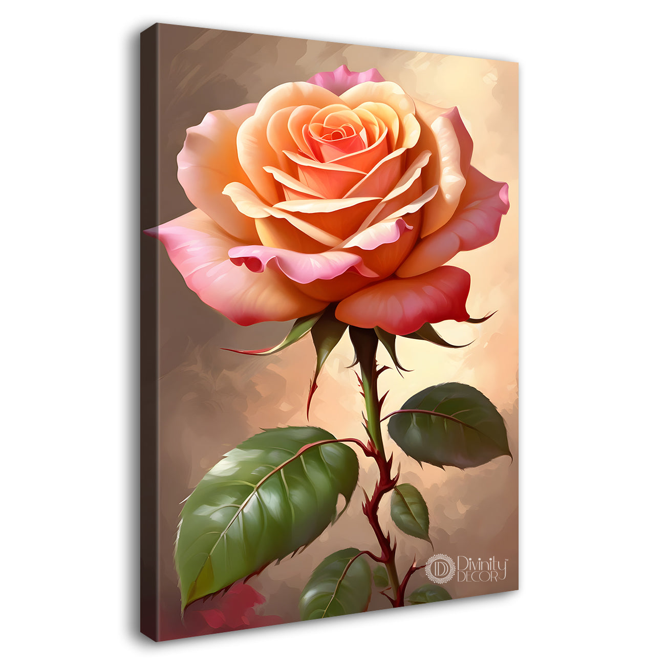 Light pink rose in light brown textued background painting- Flower-V-324