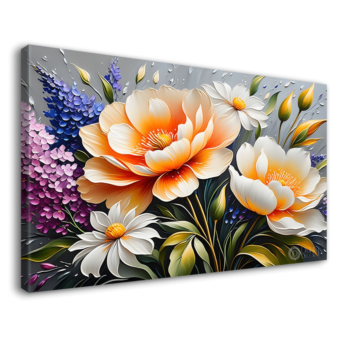 White flowers in grey background canvas painting- Flower-324