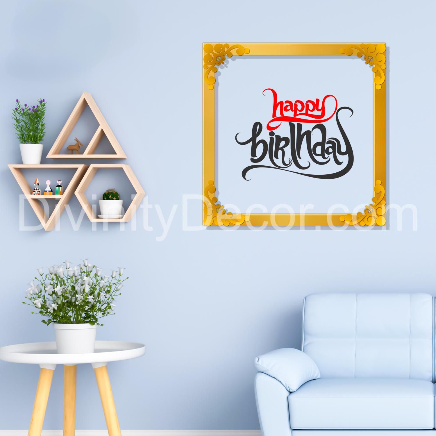 Happy birthday Golden Plaque for Gifting, Wall Décor Clear UV print with Golden Border-325