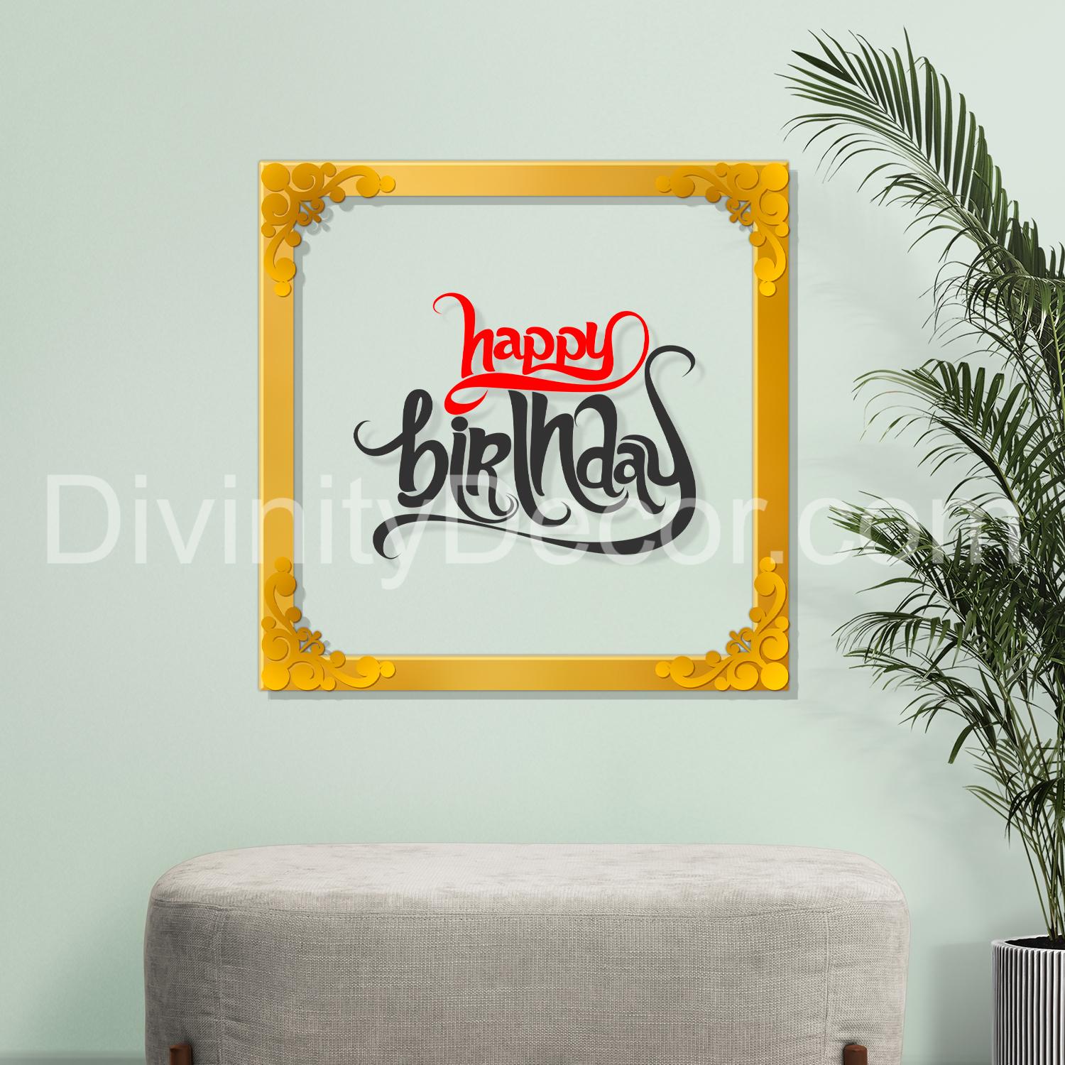 Happy birthday Golden Plaque for Gifting, Wall Décor Clear UV print with Golden Border-325