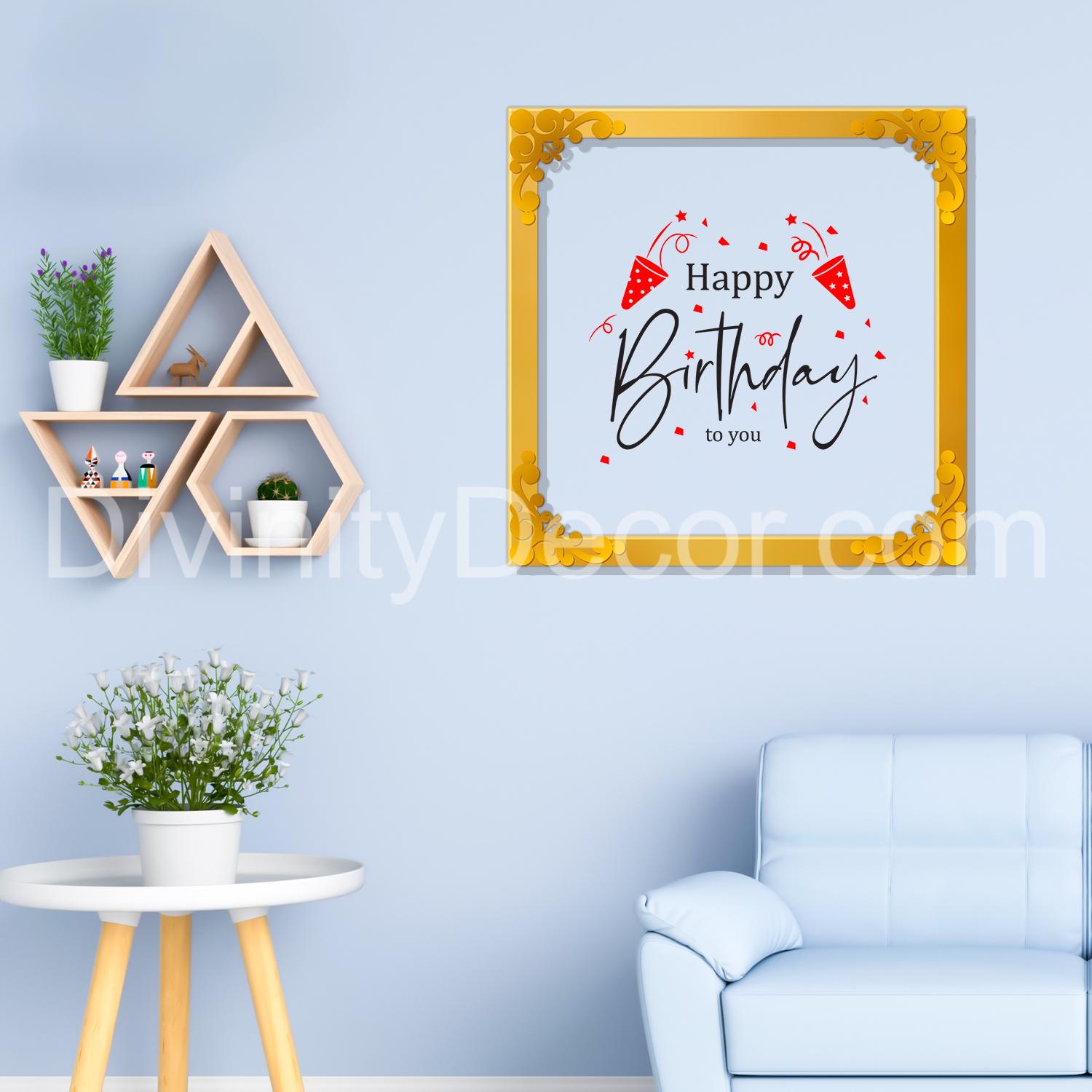 Happy birthday Golden Plaque for Gifting, Wall Décor Clear UV print with Golden Border-326