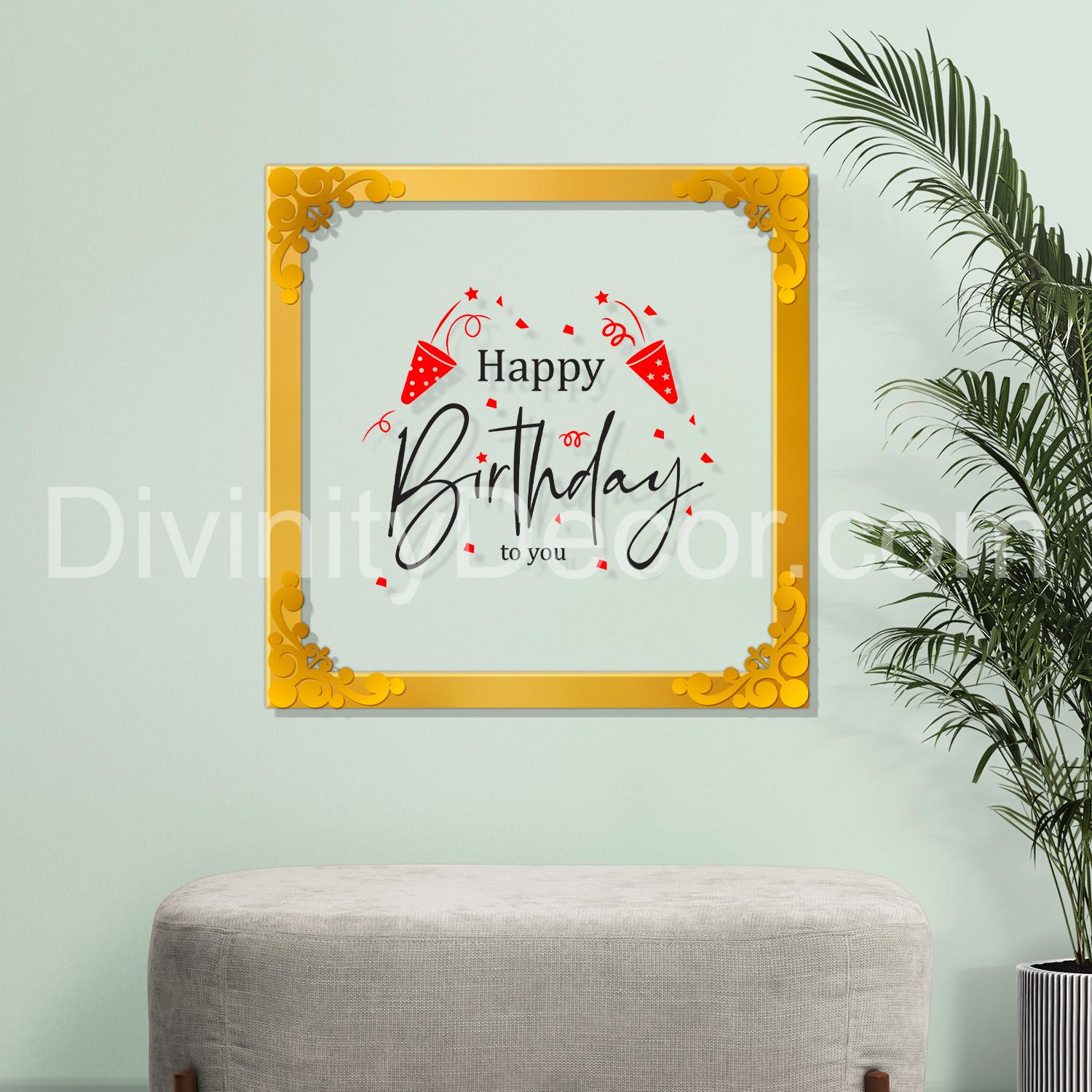 Happy birthday Golden Plaque for Gifting, Wall Décor Clear UV print with Golden Border-326
