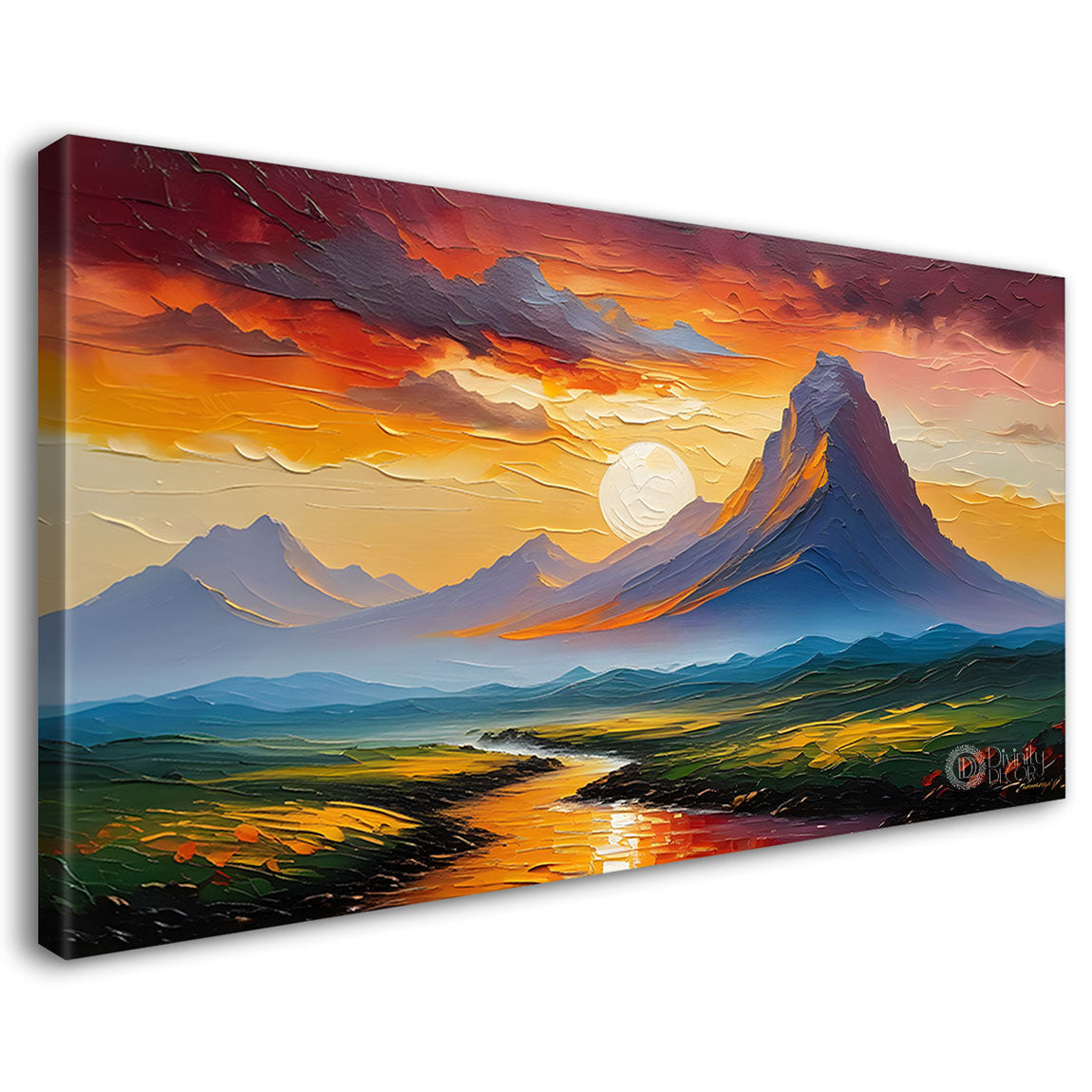 Mountains with sunset and river painting Canvas Painting - Nature Art -326
