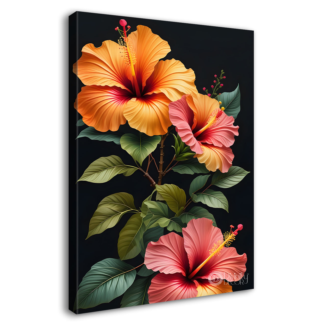 Orange flowers in dark textured painting- Flower-V-326