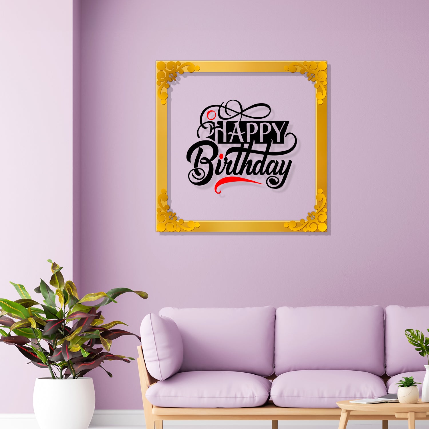 Happy birthday Golden Plaque for Gifting, Wall Décor Clear UV print with Golden Border-327