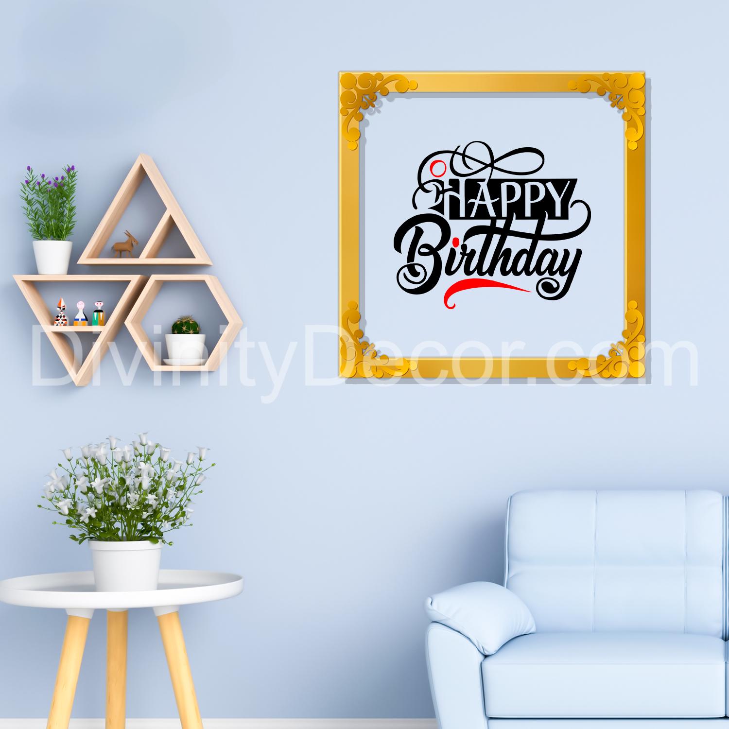Happy birthday Golden Plaque for Gifting, Wall Décor Clear UV print with Golden Border-327