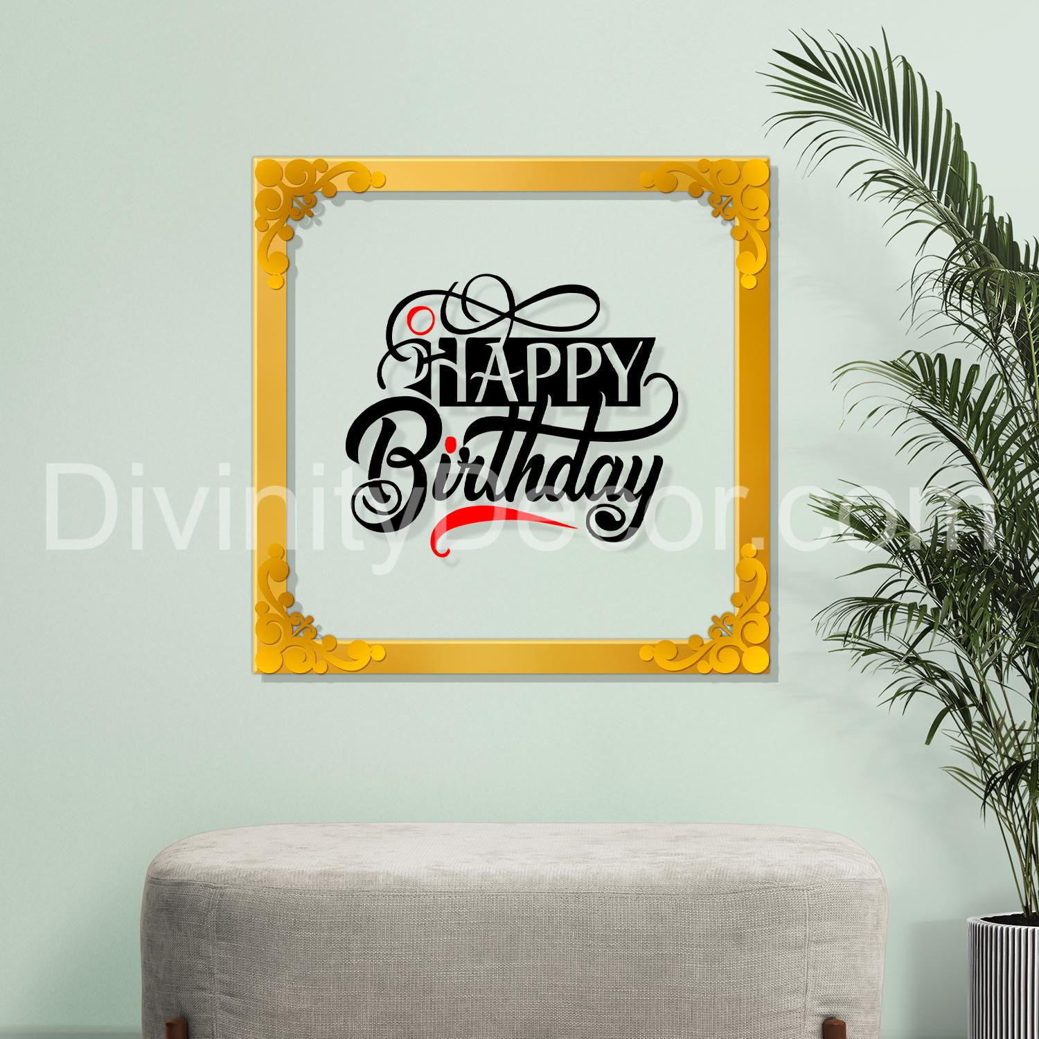 Happy birthday Golden Plaque for Gifting, Wall Décor Clear UV print with Golden Border-327