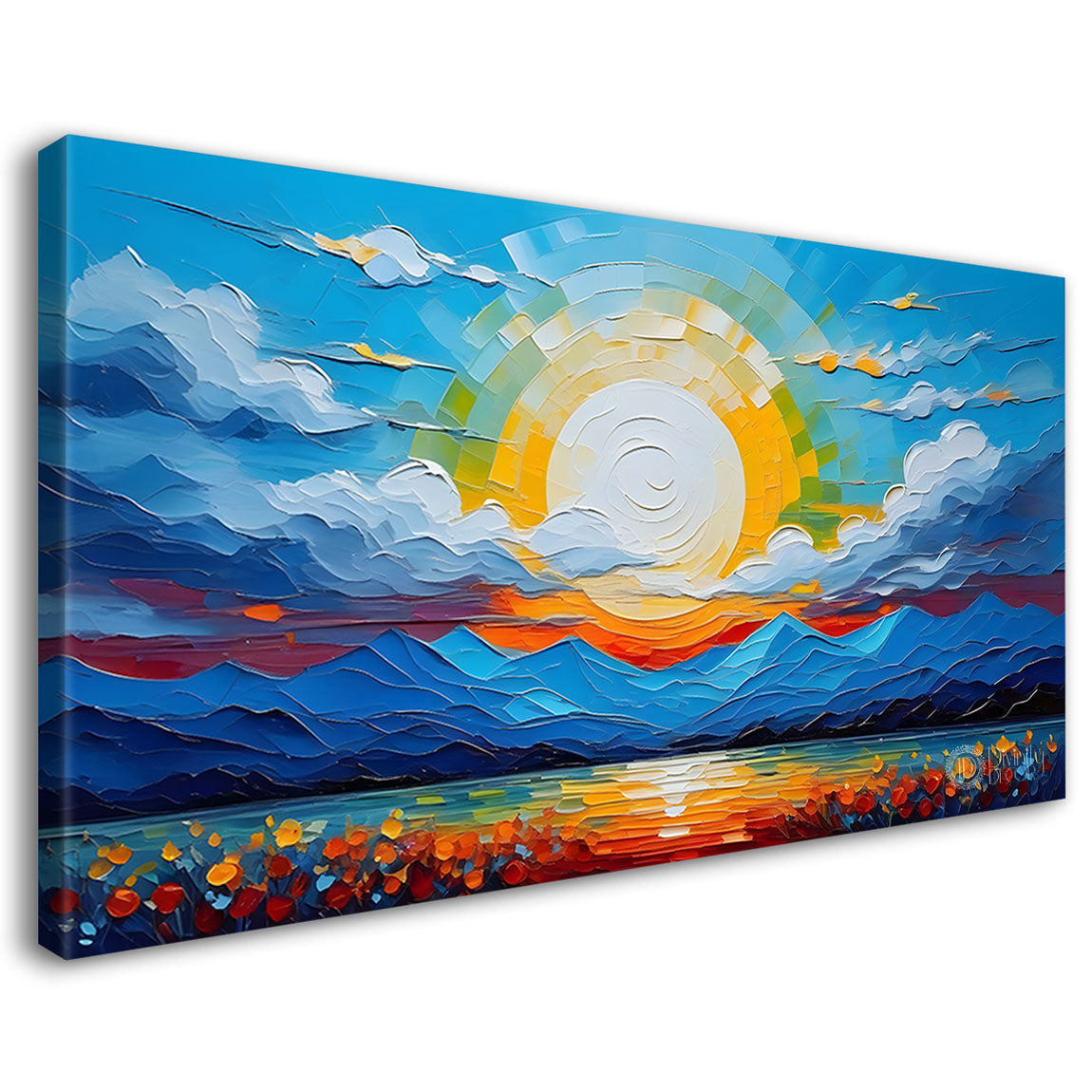 Mountains with flowers and sunset painting Canvas Painting - Nature Art -327