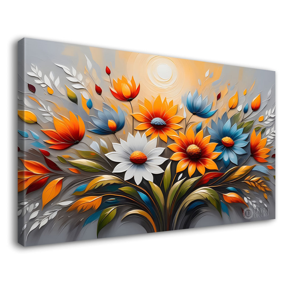 Colorful flowers with light background canvas painting- Flower-327