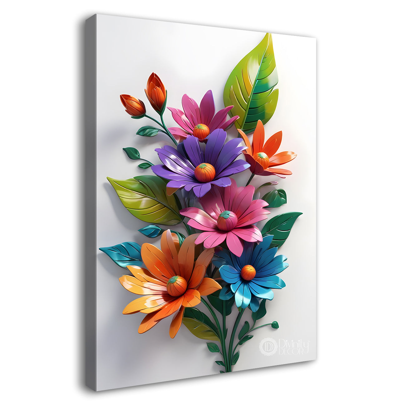 Colourful flowers in white textured background painting- Flower-V-327