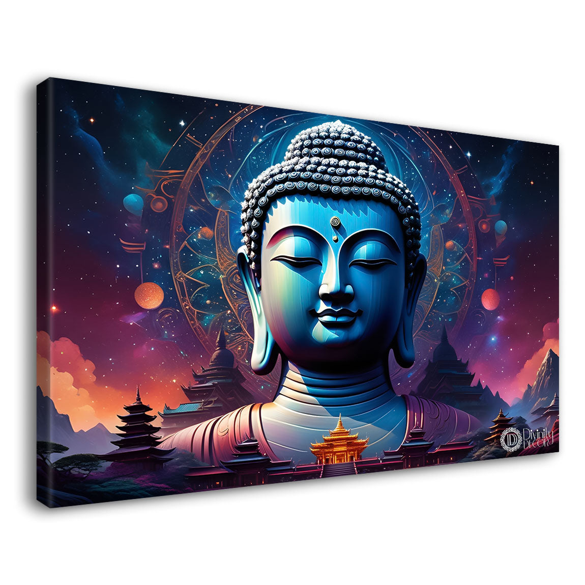 Blue buddha with pink background textured painting Canvas Wall Painting - Buddha-328
