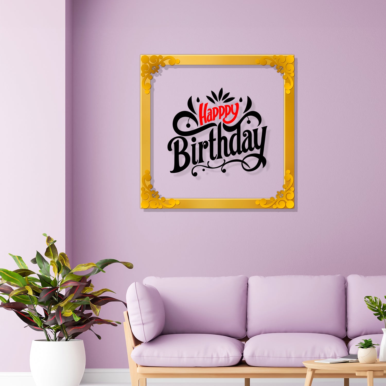 Happy birthday Golden Plaque for Gifting, Wall Décor Clear UV print with Golden Border-328