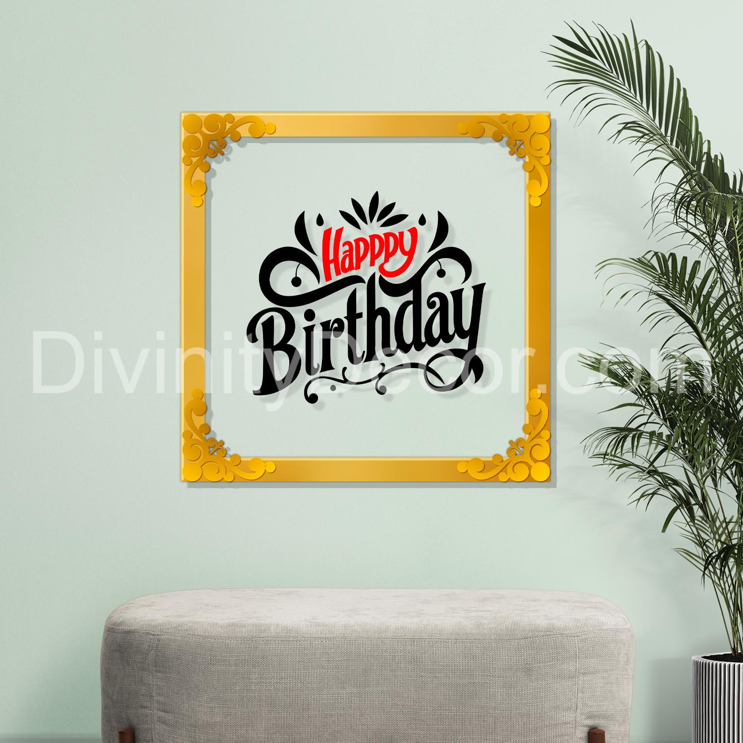 Happy birthday Golden Plaque for Gifting, Wall Décor Clear UV print with Golden Border-328