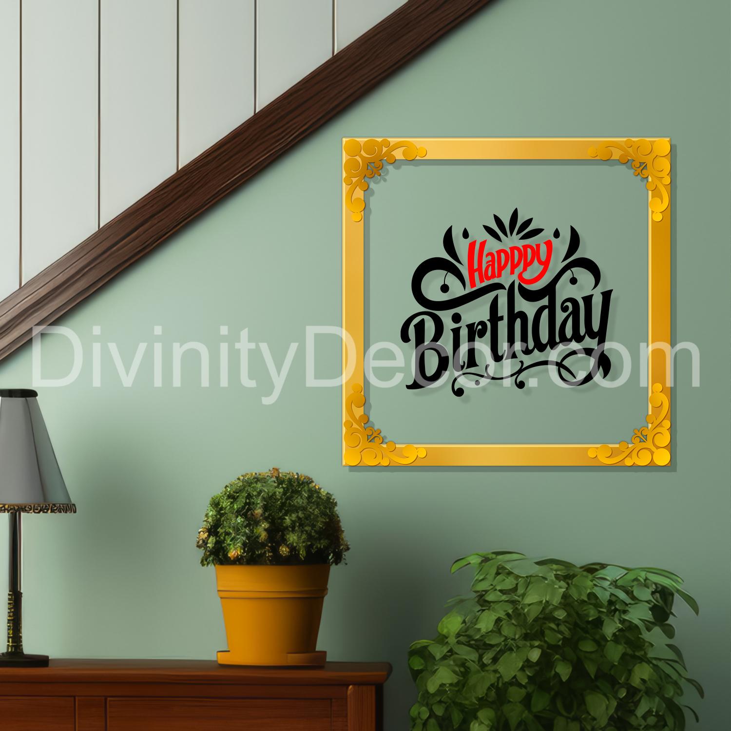 Happy birthday Golden Plaque for Gifting, Wall Décor Clear UV print with Golden Border-328